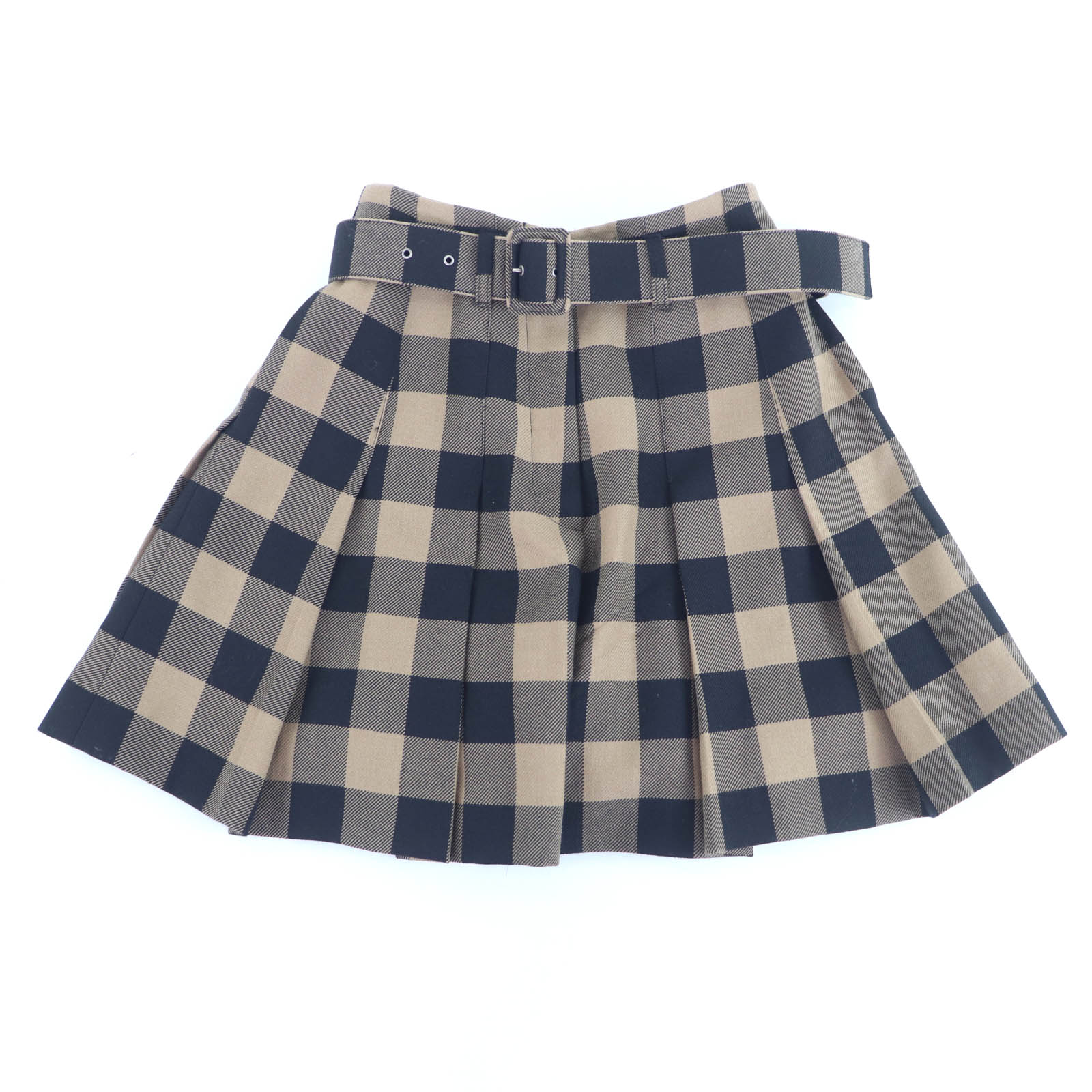 極美品★Christian Dior クリスチャンディオール 041P17A1184 ウール100％ ベルト付 ブロックチェック柄 キュロットスカート ブラウン 42 イタリア製 正規品 レディース【中古】