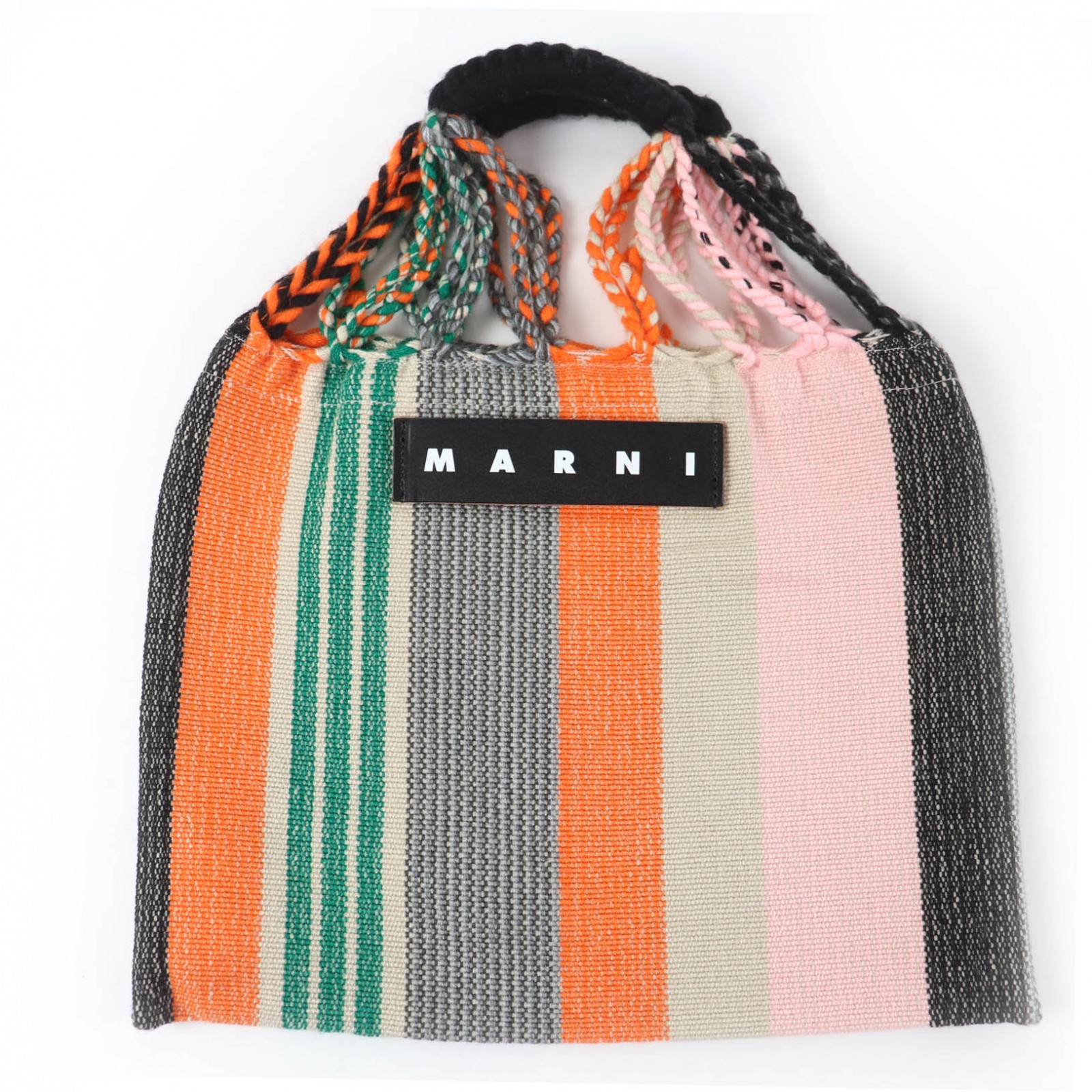 極美品☆MARNI マルニ SHMH00009M0 ロゴレザーパッチ マルニフラワーカフェ 編み込み ハンドバッグ マルチカラー 正規品 レディース【中古】