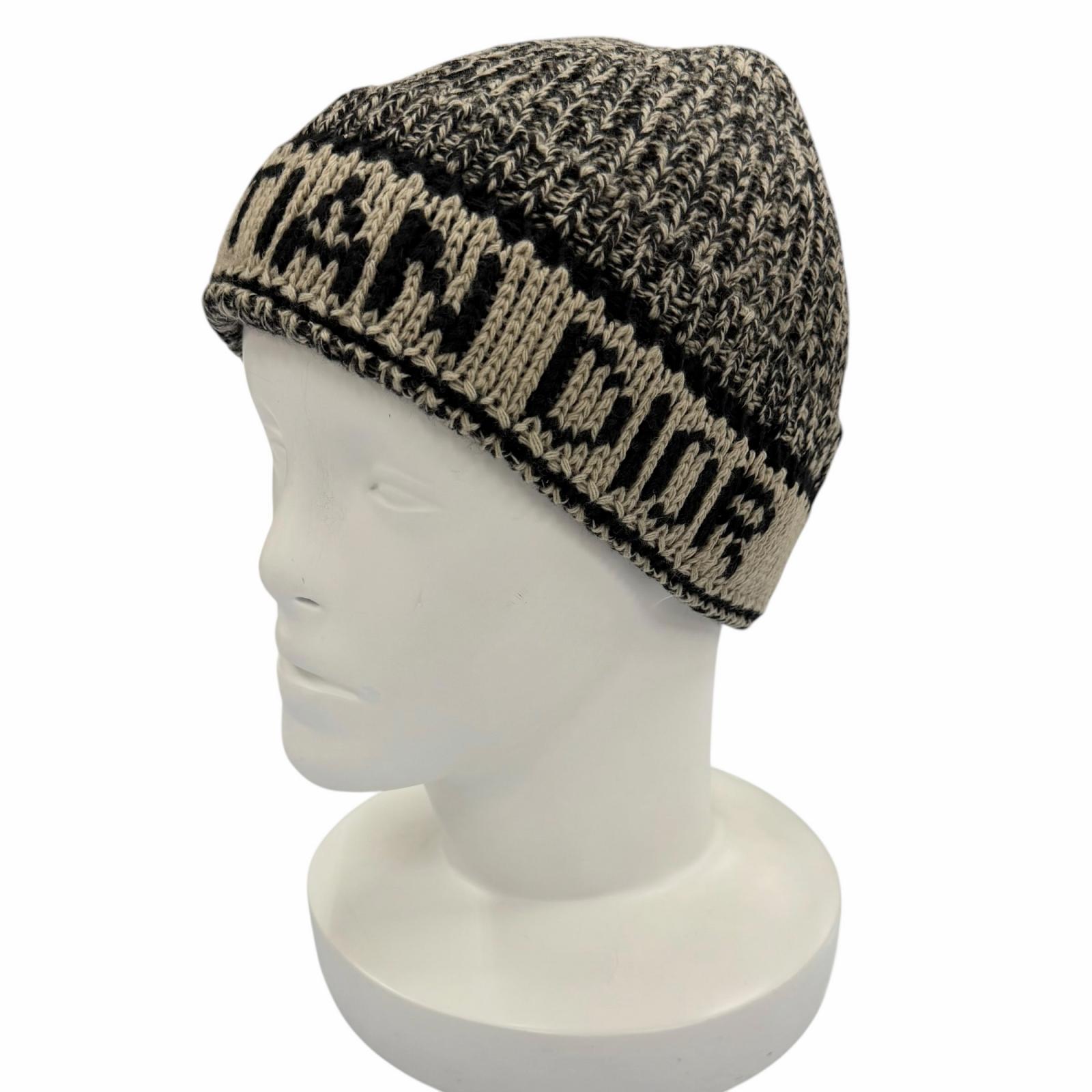 美品◇Christian Dior クリスチャンディオール 25DWI714S007 ウール カシミヤ ロゴ ニット帽 ビーニー ニットキャップ ベージュ ブラック イタリア製 正規品 レディース【中古】