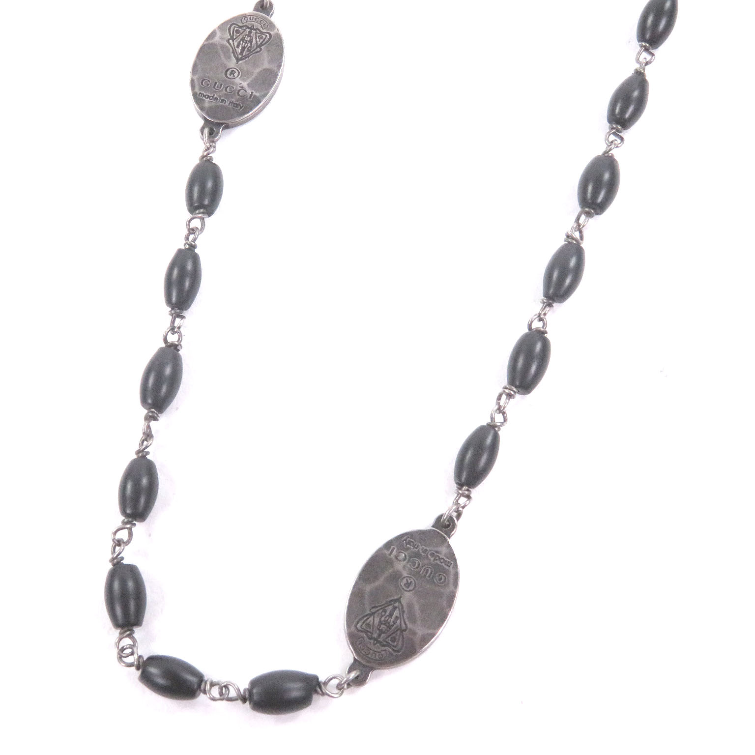 極美品□GUCCI グッチ AG925 クレストプレート ロングネックレス アクセサリー シルバー ブラック イタリア製 総重量35g メンズオススメ【中古】｜衣類＆ブランドリサイクル GREEN