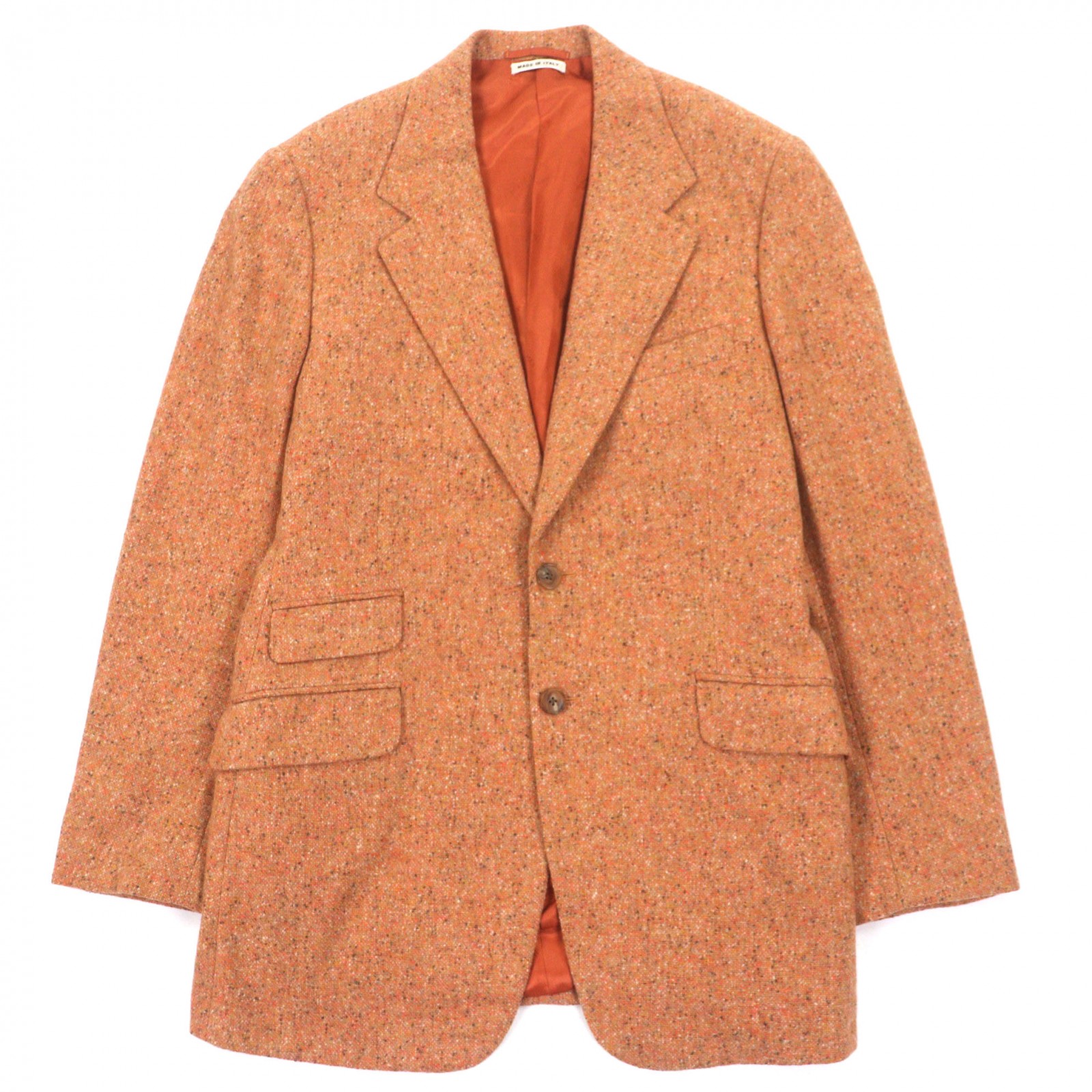 美品▼HERMES エルメス カシミール100% ツィード シングル上衣 スポーツジャケット テーラードジャケット オレンジ色 48 イタリア製 メンズ【中古】