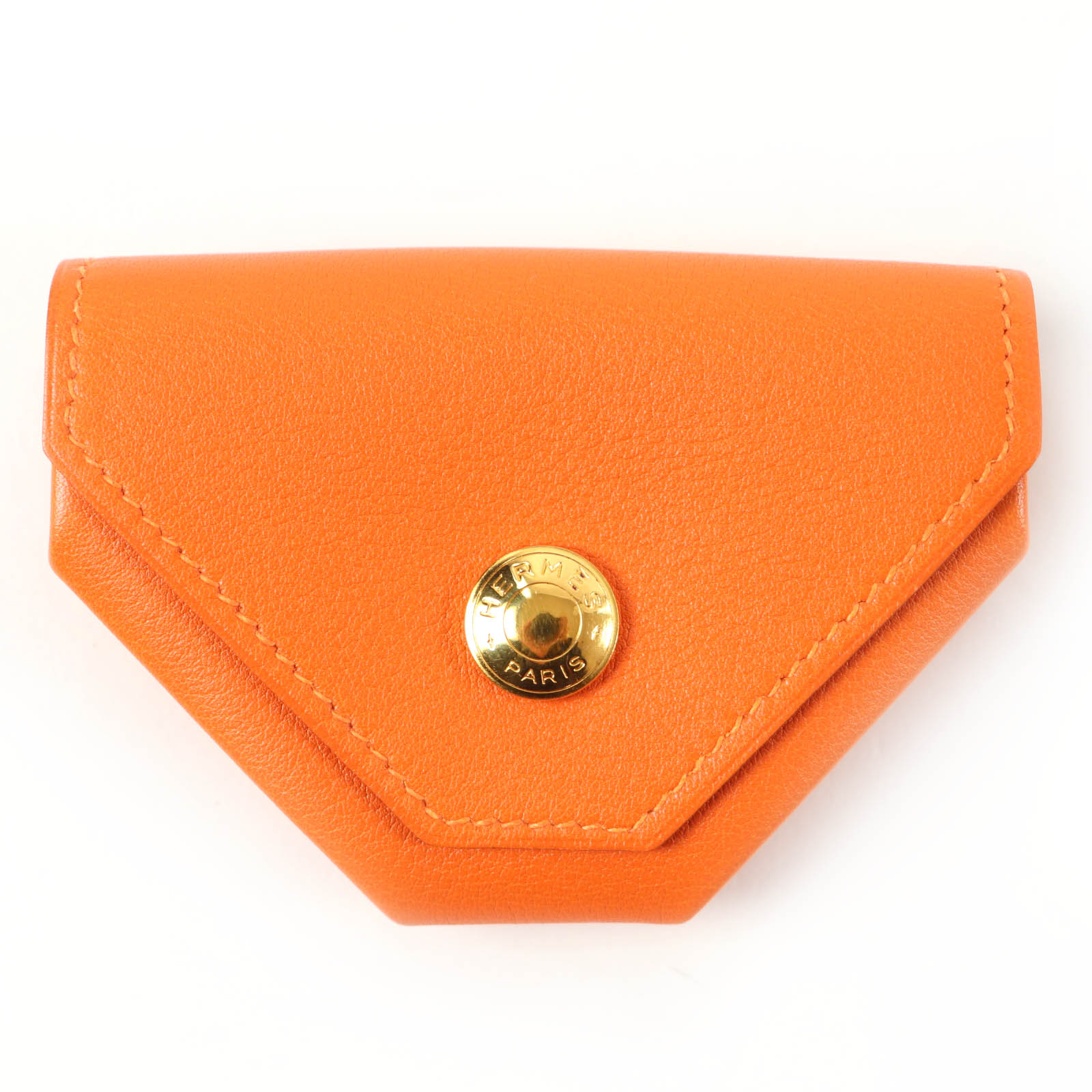 極美品☆HERMES エルメス ル・ヴァンキャトル ヴォーガリバー ゴールド金具 セリエ金具 コインケース オレンジ □A刻印 箱付き フランス製 レディース【中古】