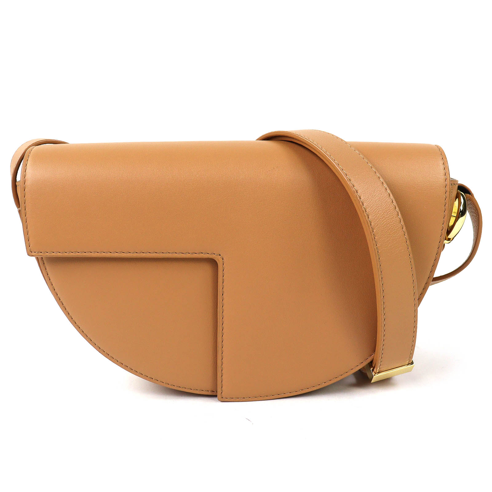 極美品△PATOU パトゥ BA0015004105C Le Patou レザーバッグ 半月型 ショルダーバッグ サンド ベージュ 保存袋付き レディース オススメ◎【中古】