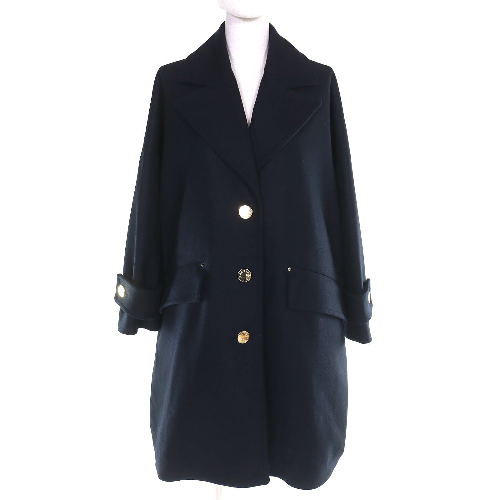 極美品△Mackintosh マッキントッシュ 24AW L242MO1149FM2K HUMBIE CHESTER COCOON ウール100％ ロゴボタン ハンビー コクーン チェスターコート ネイビー 4 ハンガー付き 正規品 レディース【中古】