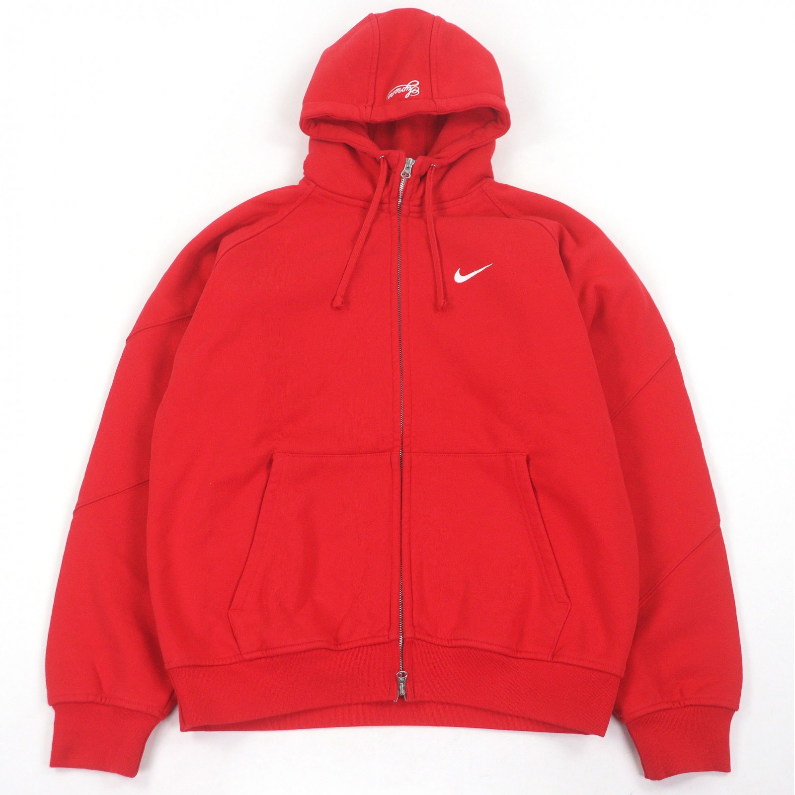 極美品□Supreme NIKE シュプリーム ナイキ 25SS HF9633-657 Zip Up Hooded Sweatshirt コットン スウッシュ ロゴエンブロイダリー ジップパーカー レッド M 正規品 メンズ【中古】
