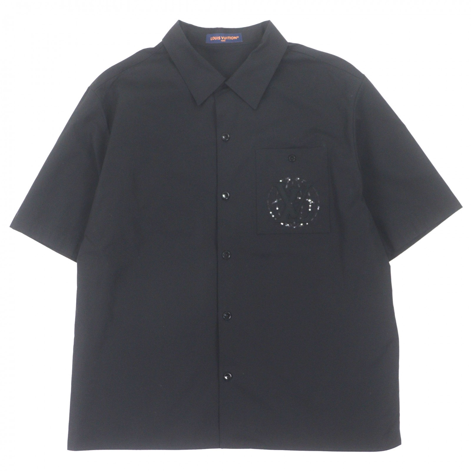 極美品▼LOUIS VUITTON ルイヴィトン 25SS コットン100% エンブロイダリー スパンコール ショートスリーブ 希少サイズ 半袖シャツ ブラック 4L イタリア製 正規品 メンズ【中古】
