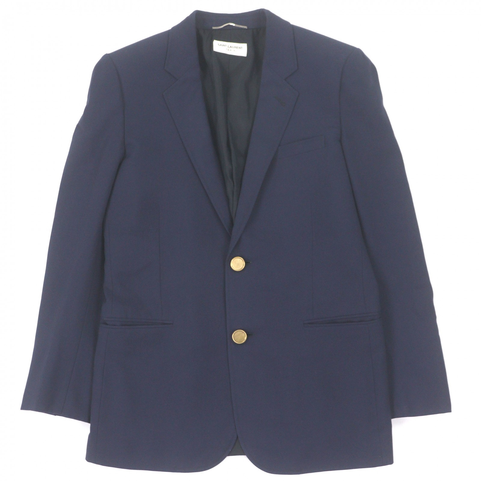 美品▼SAINT LAURENT PARIS サンローランパリ ヴィンテージ 2013年製 329983 羊毛100% 裏地絹地1000% エディ期 金名取り草 紺スポーツジャケット シングル上衣 テーラードジャケット 米国海軍 イタリア製 置き目品 メンズ【中古】