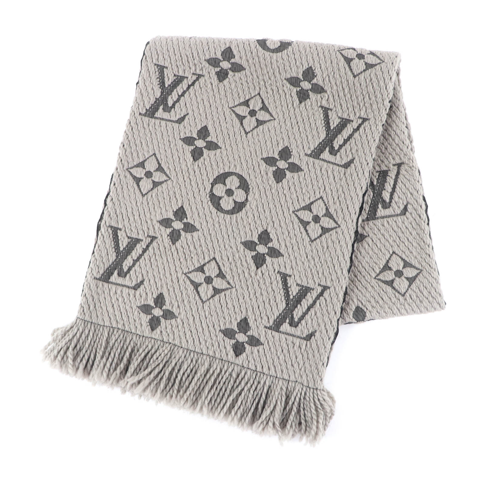 美品★LOUIS VUITTON ルイヴィトン エシャルプ ロゴマニア ウール シルク混 フリンジ付 マフラー グレージュ 箱付き イタリア製 正規品 レディース【中古】|衣類&ブランドリサイクル GREEN