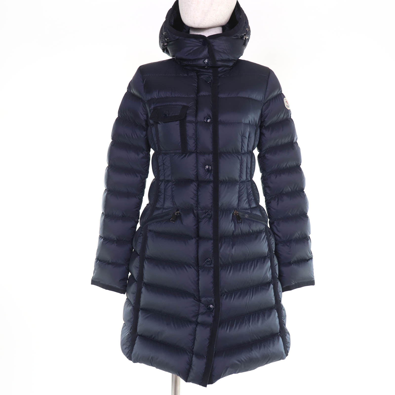 極美品☆MONCLER モンク線路 HERMINE エルミンヌ ロゴタイプ紋章・ボンネット付 落ちこむ厚地の外套 米国海軍 00 置き目品 レディース【中古】