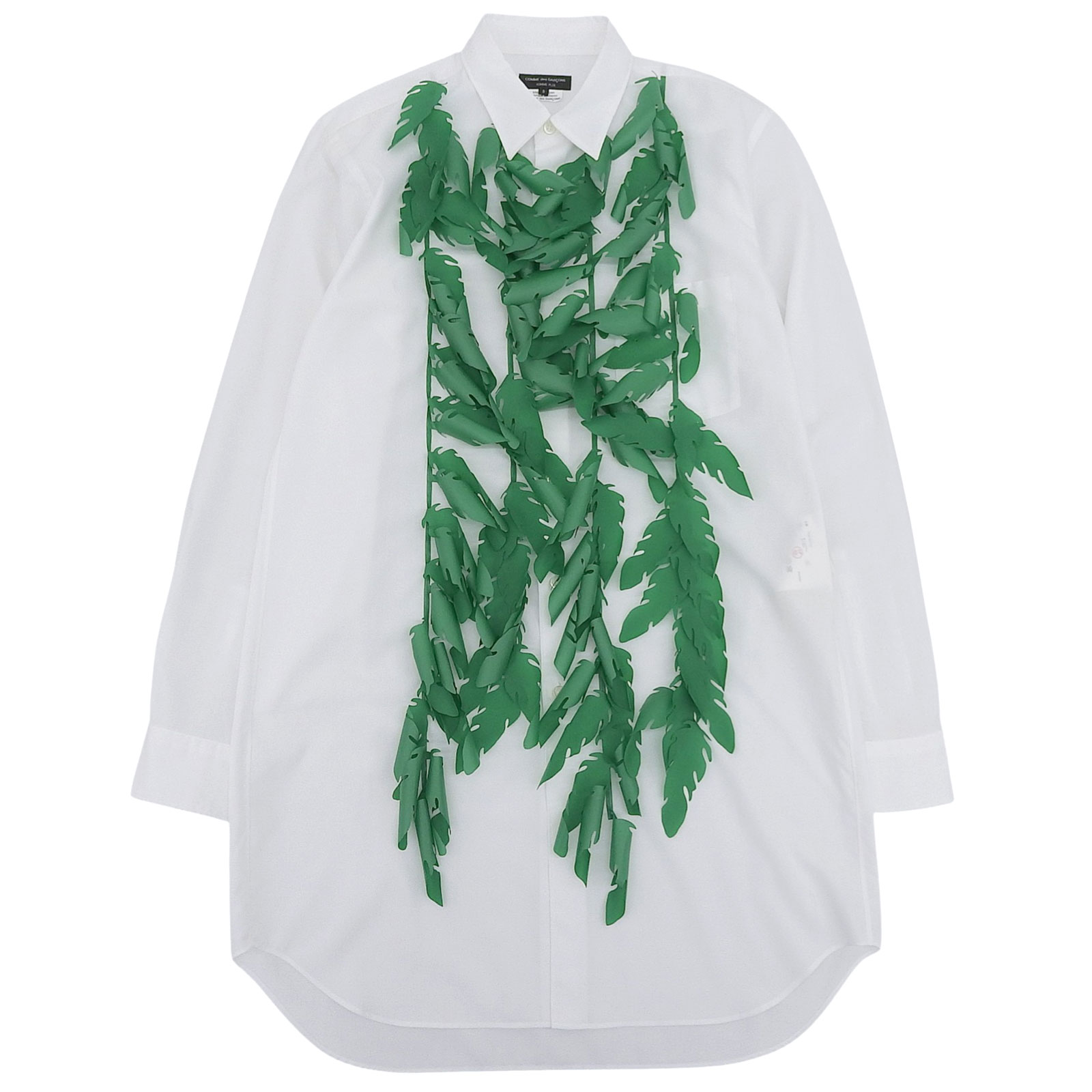 未使用品▲COMME des GARCONS HOMME PLUS コムデギャルソンオムプリュス 24SS PM-B008 リーフデザイン ロング 長袖シャツ ホワイト グリーン S 日本製 正規品 メンズ【中古】