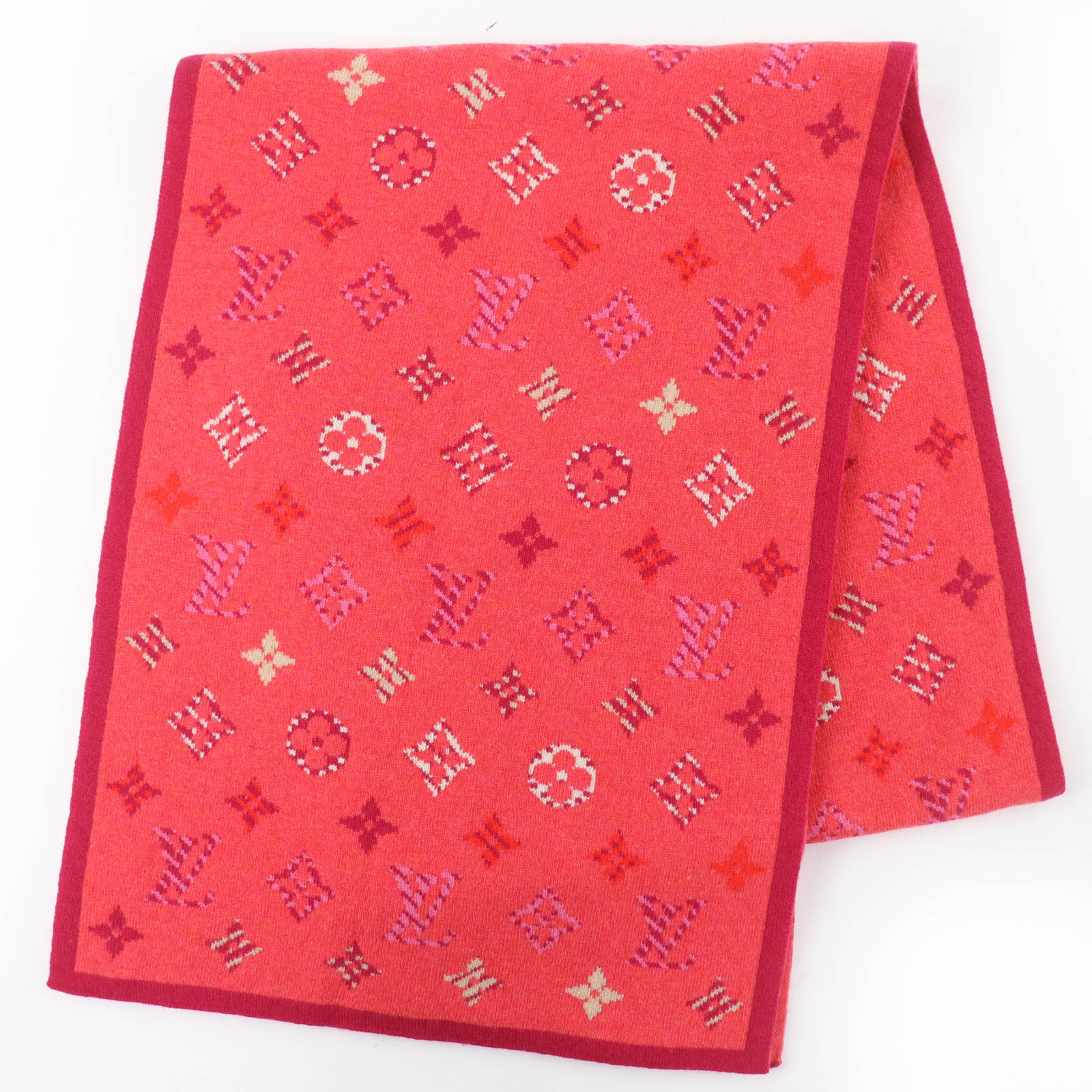 美品☆LOUIS VUITTON ルイヴィトン 2018年製 M70876 エシャルプ 受けが良い モノグラム 羊毛 カシミール 編み物 えり巻き マルチ色つや 箱付き添い人 イタリア製 置き目品 レディース【中古】