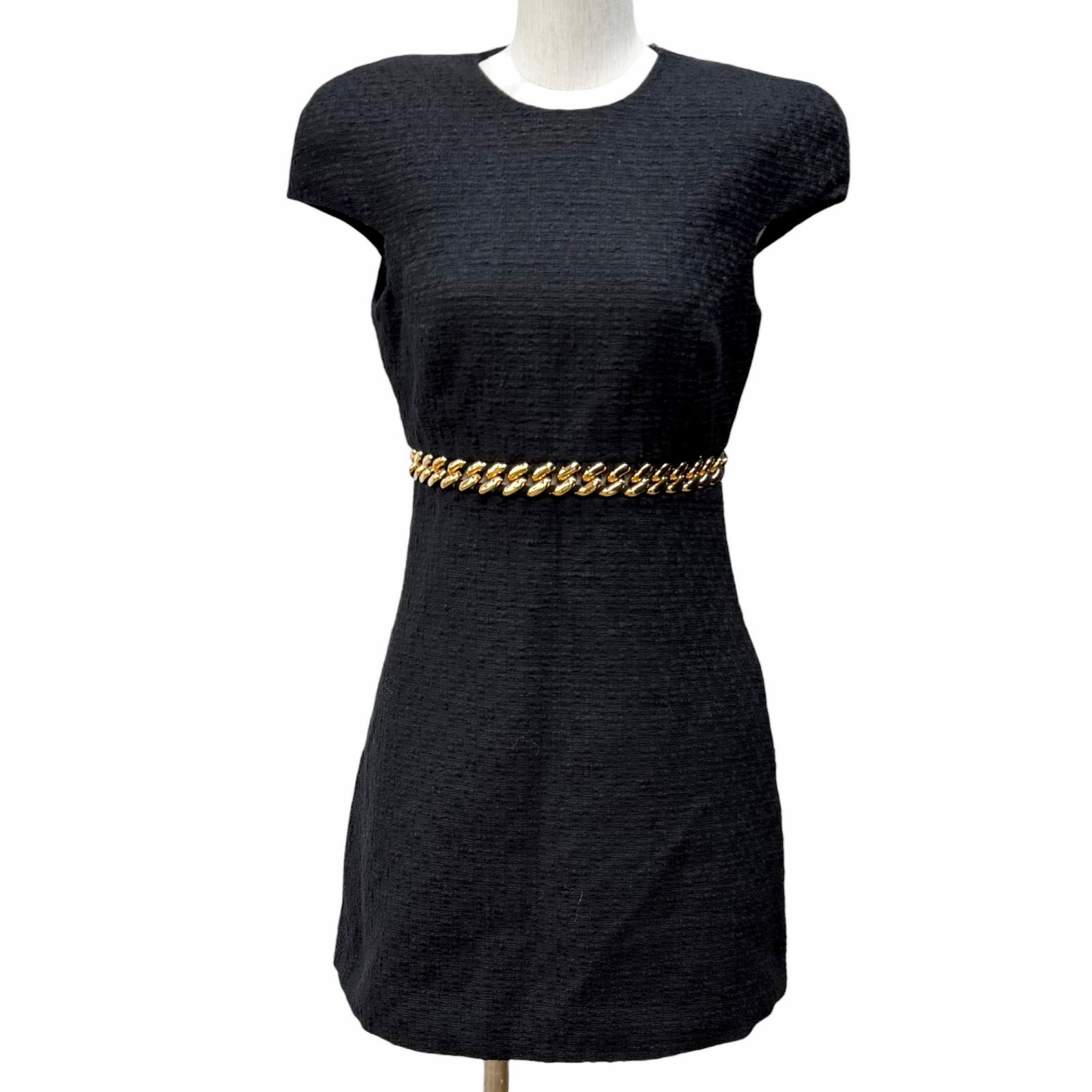 極美品◇VERSACE ヴェルサーチ 2021年製 1003566 綿織物100％ ゴールドチェーン店 メデューサ ツィードノースリーブ 衣装 黒いこと 38 イタリア製 レディース【中古】