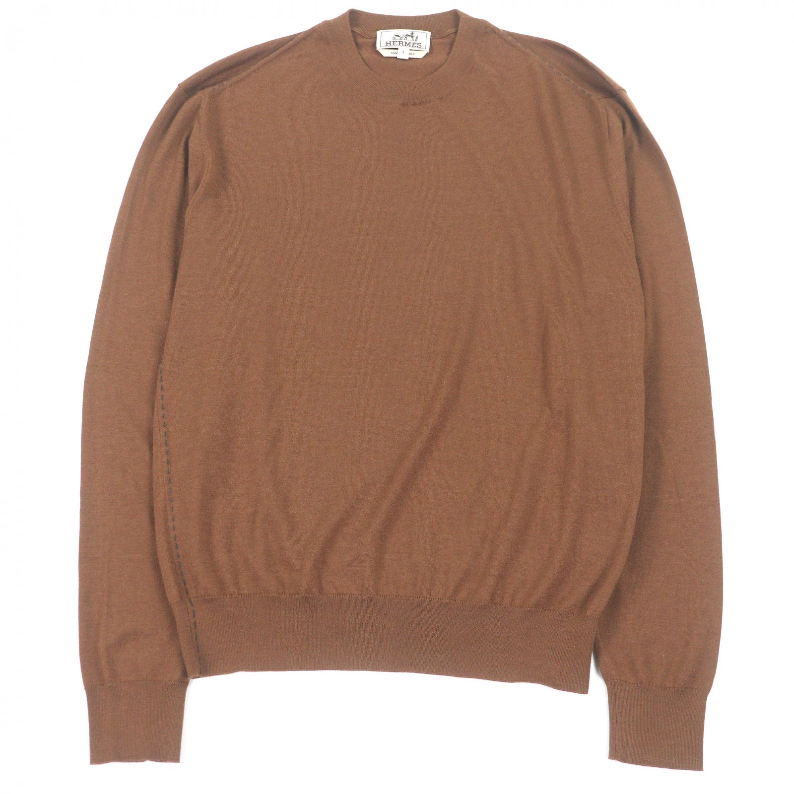 極美品□HERMES エルメス 23AW カシミヤ シルク サドルステッチ 薄手 ロングスリーブニット セーター ブラウン S 箱付き イタリア製 正規品 メンズ【中古】