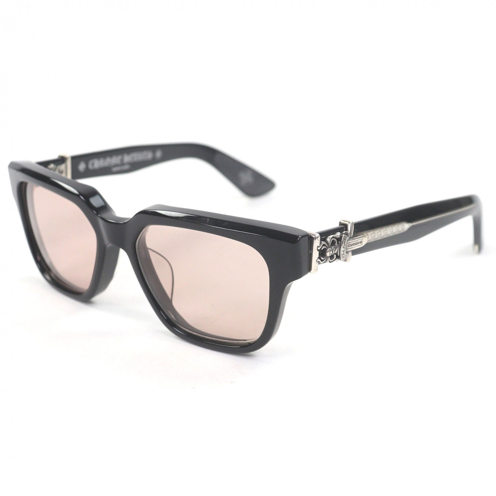 良品□CHROME HEARTS クロムハーツ VAGILLIONAIRE II SV925 ダガー クロス サングラス アイウェア ブラック シルバー ピンクレンズ 54□19-152 ケース付き 日本製 総重量60g メンズ【中古】