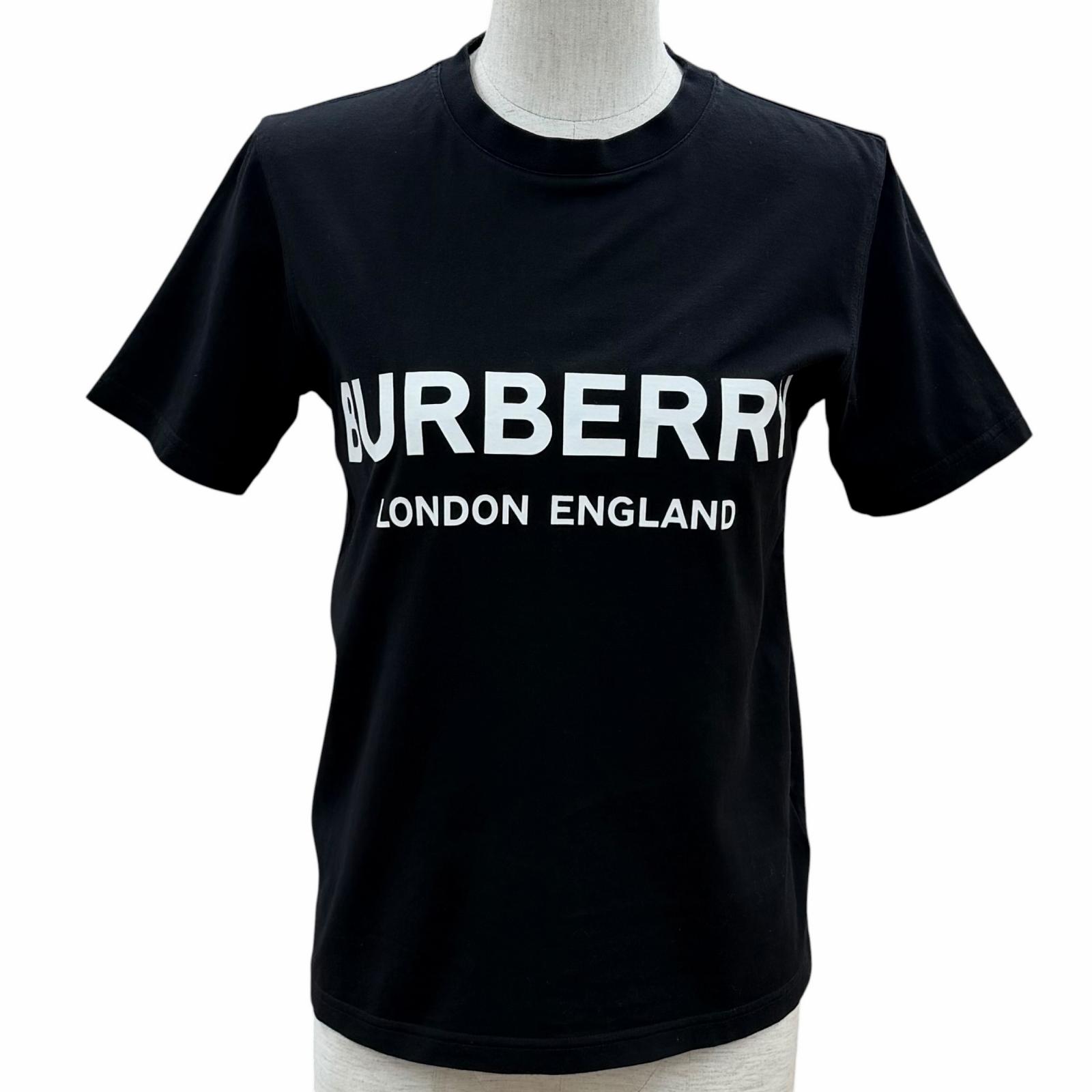 美品◇BURBERRY バーバリー 8011651 コットン100％ ロゴプリント ショートスリーブ 半袖Ｔシャツ ブラック XS 正規品 レディース【中古】