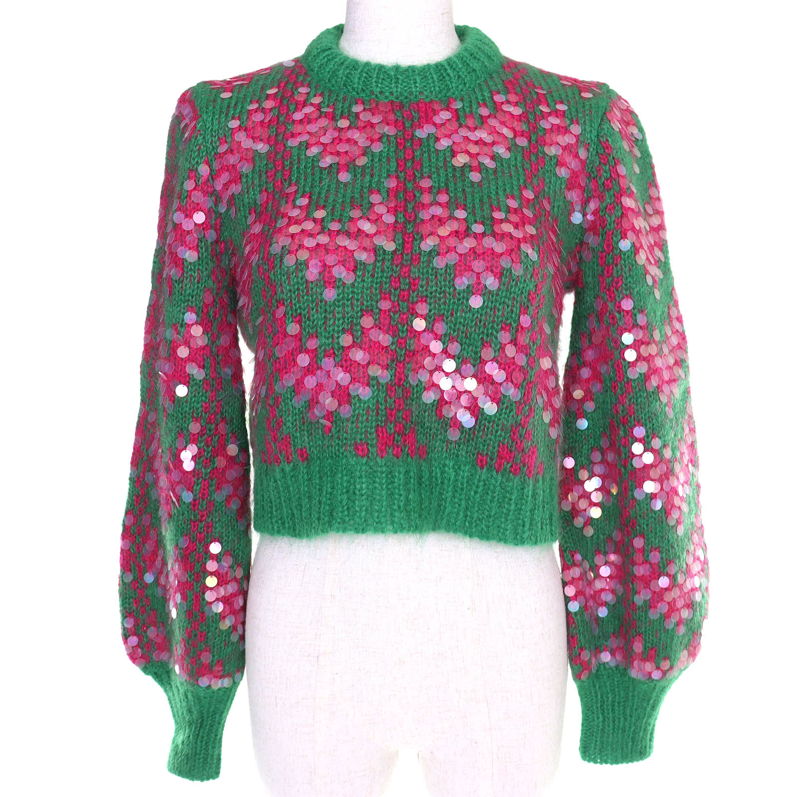 未使用品△GUCCI グッチ 713233 スパンコール クロップド丈 モヘヤブレンド 長袖 ニット セーター グリーン ピンク XS イタリア製 正規品 レディース オススメ◎【中古】｜衣類＆ブランドリサイクル GREEN