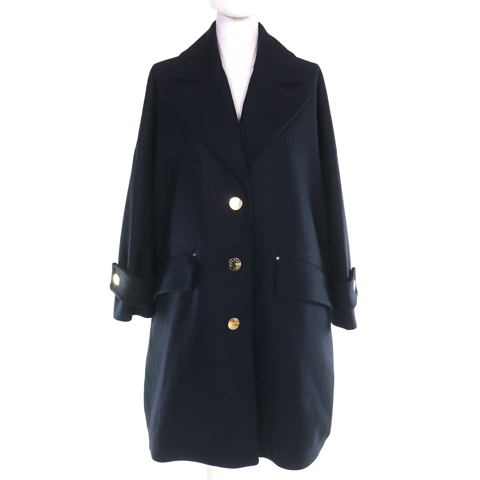 極美品△Mackintosh マッキントッシュ 24AW L242MO1149FM2K HUMBIE CHESTER COCOON ウール100％ ロゴボタン ハンビー コクーン チェスターコート ネイビー 4 ハンガー付き 正規品 レディース【中古】