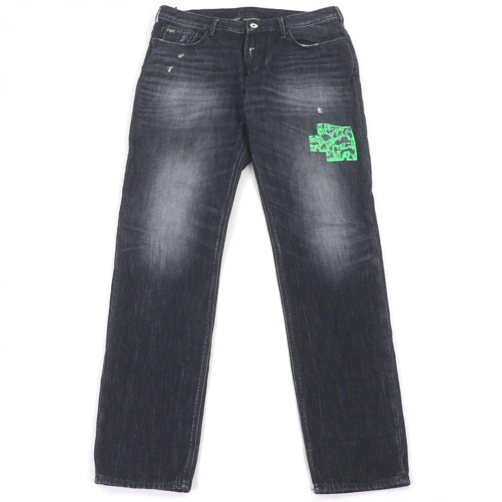 極美品□EMPORIO ARMANI エンポリオ アルマーニ 3H1J06 コットン100％ 黒タグ デニムパンツ ジーンズ ブラック系 34 正規品 メンズ【中古】