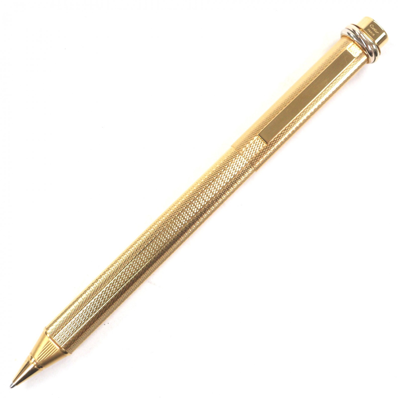 極美品▼Cartier カルティエ ヴィンテージ トリニティ 総柄 旗がしら式 ボールペン ゴールド 容れもの付き添い人 メンズ 書きあらわす突きとめる済み【中古】