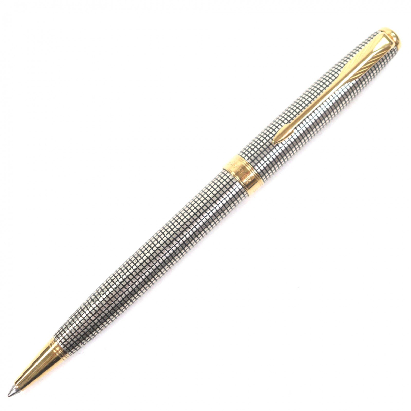 美品▼PARKER パーカー 1931492 ソネット プレミアム シズレGT ツイスト式 ボールペン シルバー ゴールド フランス製 メンズ 筆記確認済み【中古】