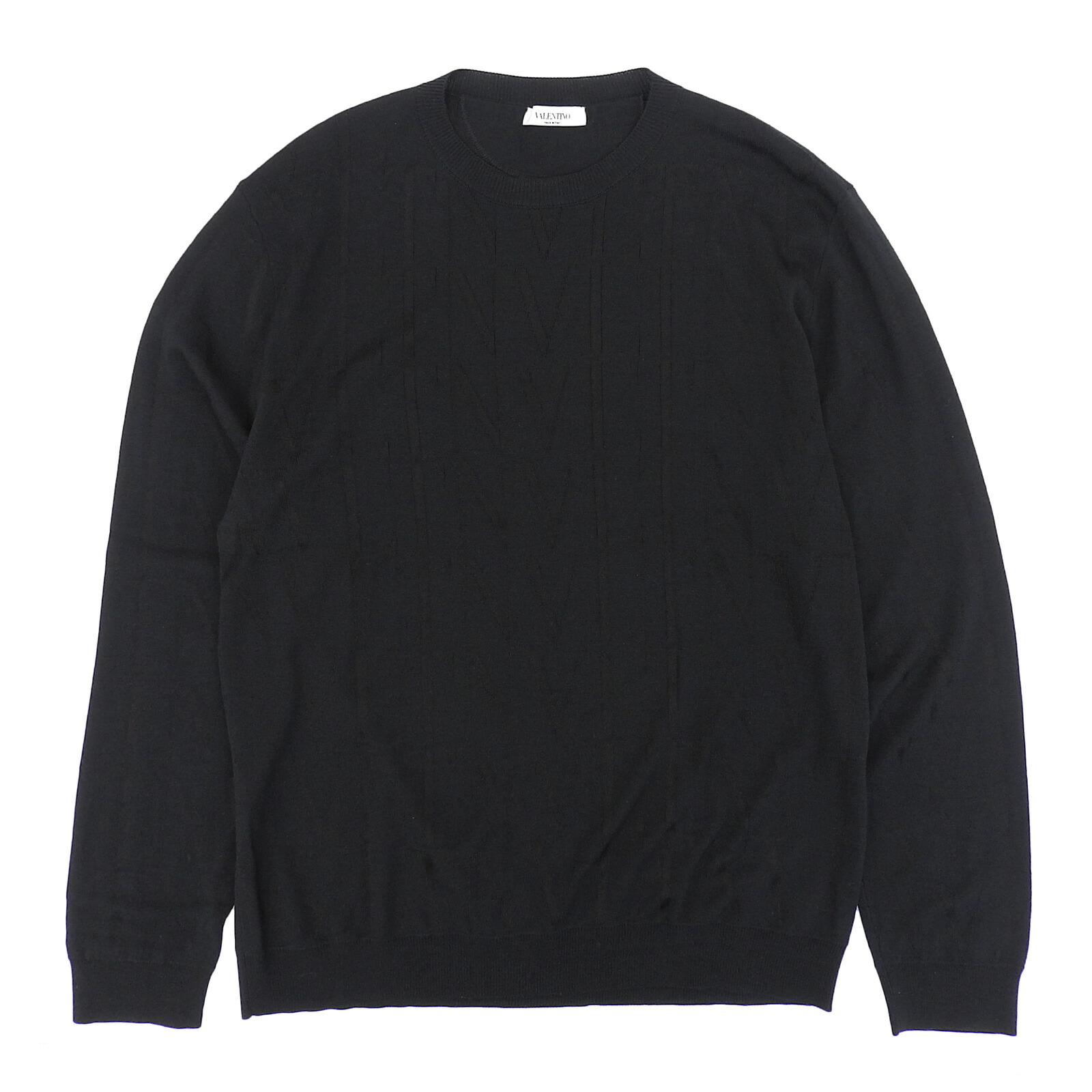 美品▲VALENTINO ヴァレンティノ VV3KC10D6LT 羊毛 VLTNロゴタイプ クルーネックプルオーバー 編み物 黒いこと XL イタリア製 置き目品 メンズ【中古】
