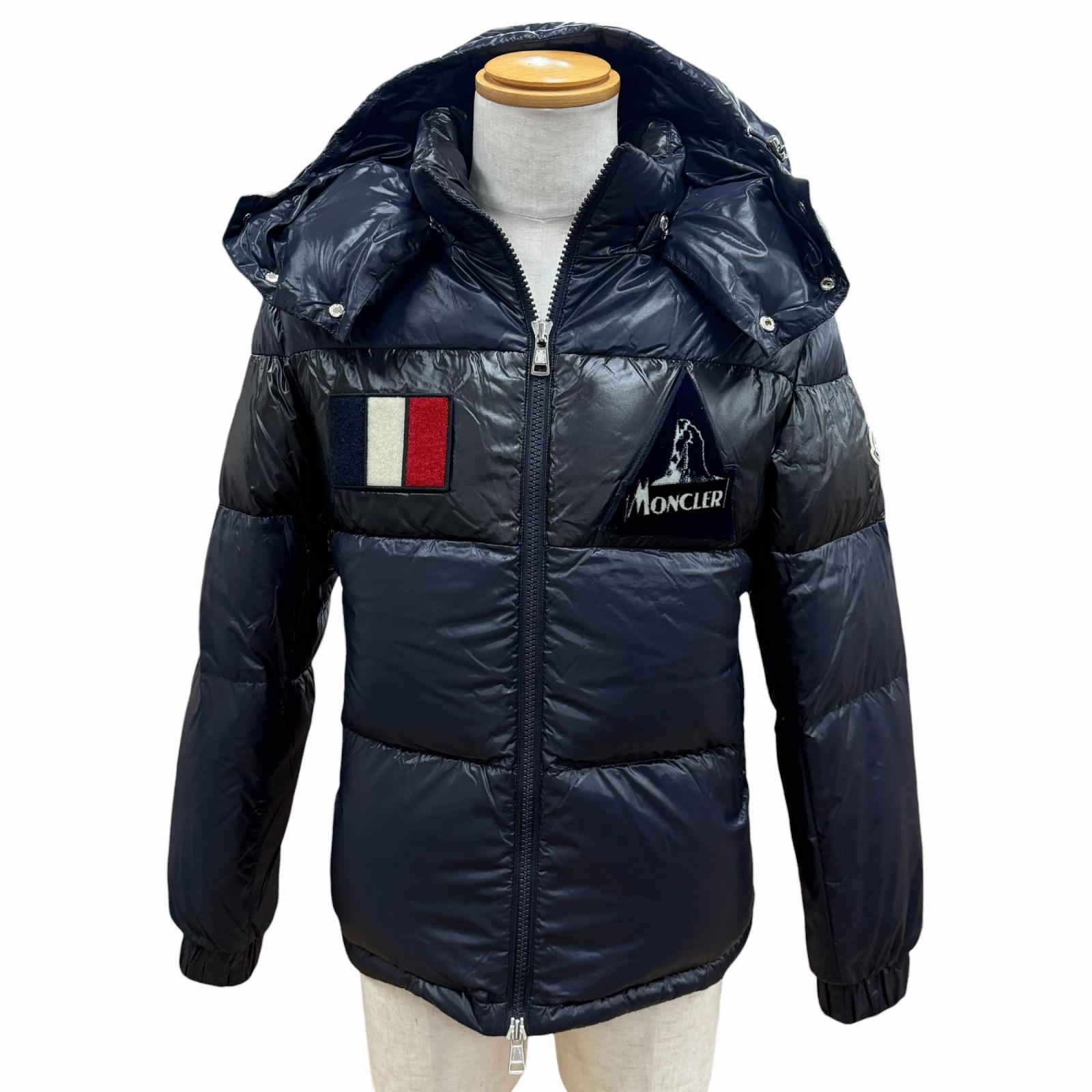 美品▼MONCLER モンクレール GARY ゲイリー ロゴワッペン付き フーデッド ダブルジップアップ ダウンジャケット ネイビー 1 正規品 メンズ【中古】｜衣類＆ブランドリサイクル GREEN