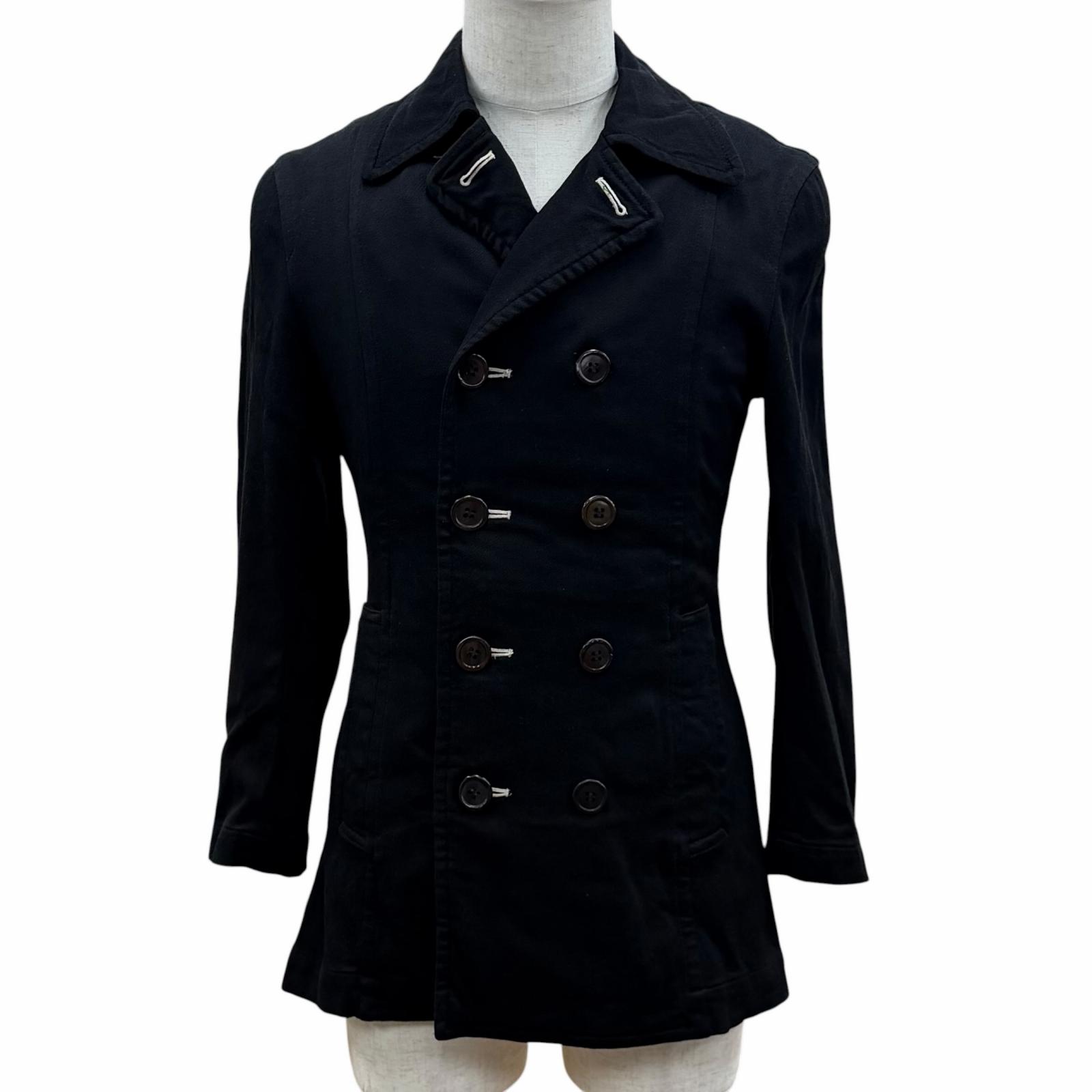 極美品▼COMME des GARCONS HOMME PLUS コムデギャルソンオムプリュス ヴィンテージ AD2007 07Sアーカイブ 後染め 変形ボタン ダブルブレスト ハーフ コート ブラック S 日本製 正規品 メンズ【中古】｜衣類＆ブランドリサイクル GREEN