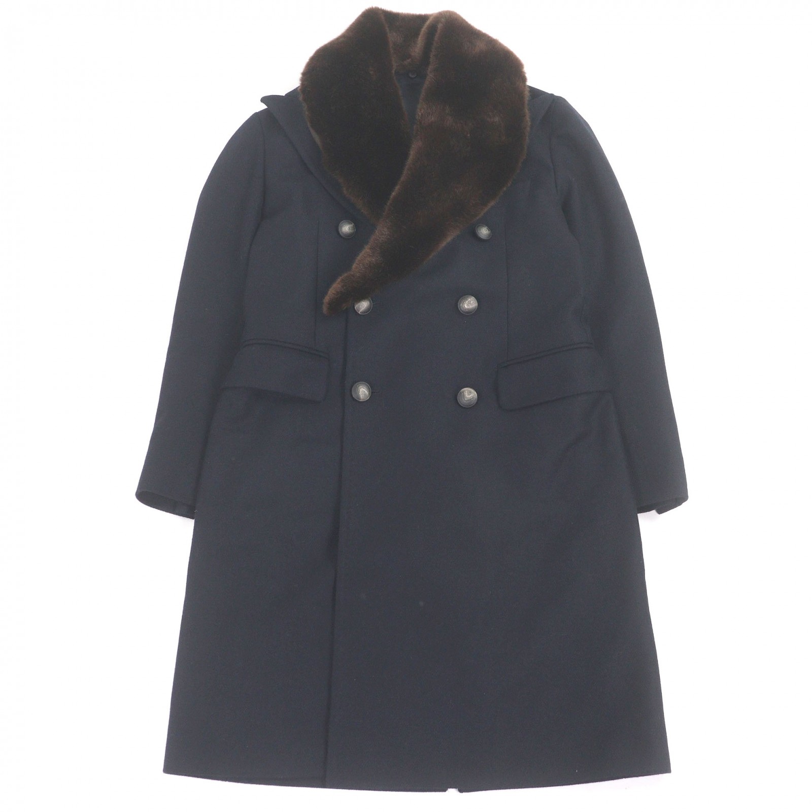 極美品□TAGLIATORE タリアトーレ C-PLMOB FUR COLL エコファー ダブルブレスト チェスターコート ネイビー 44 イタリア製 正規品 メンズ【中古】