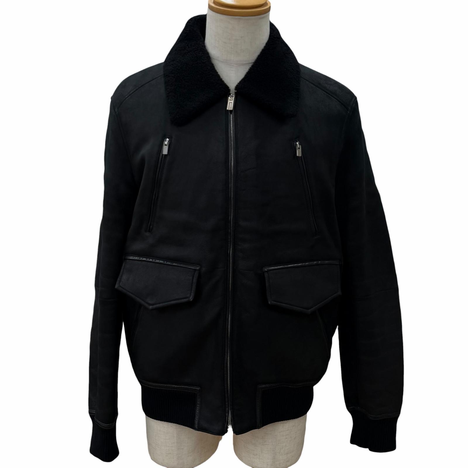 美品▼HERMES エルメス 24AW H443400HF0250 セリエボタン ダブルジップアップ ムートンジャケット 黒いこと 50 フランス共和国製 メンズ【中古】