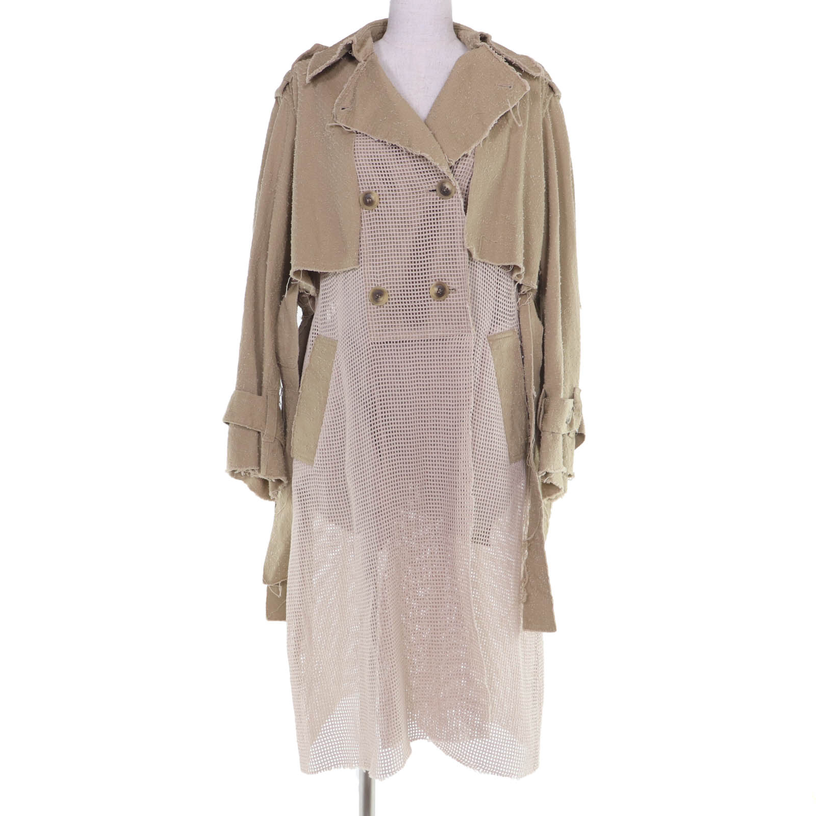 極美品☆FUMIE TANAKA フミエタナカ 23SS F23S-01 綿織物100％ needle trench CO トレンチコート ベージュ 1 日本製 置き目品 レディース【中古】