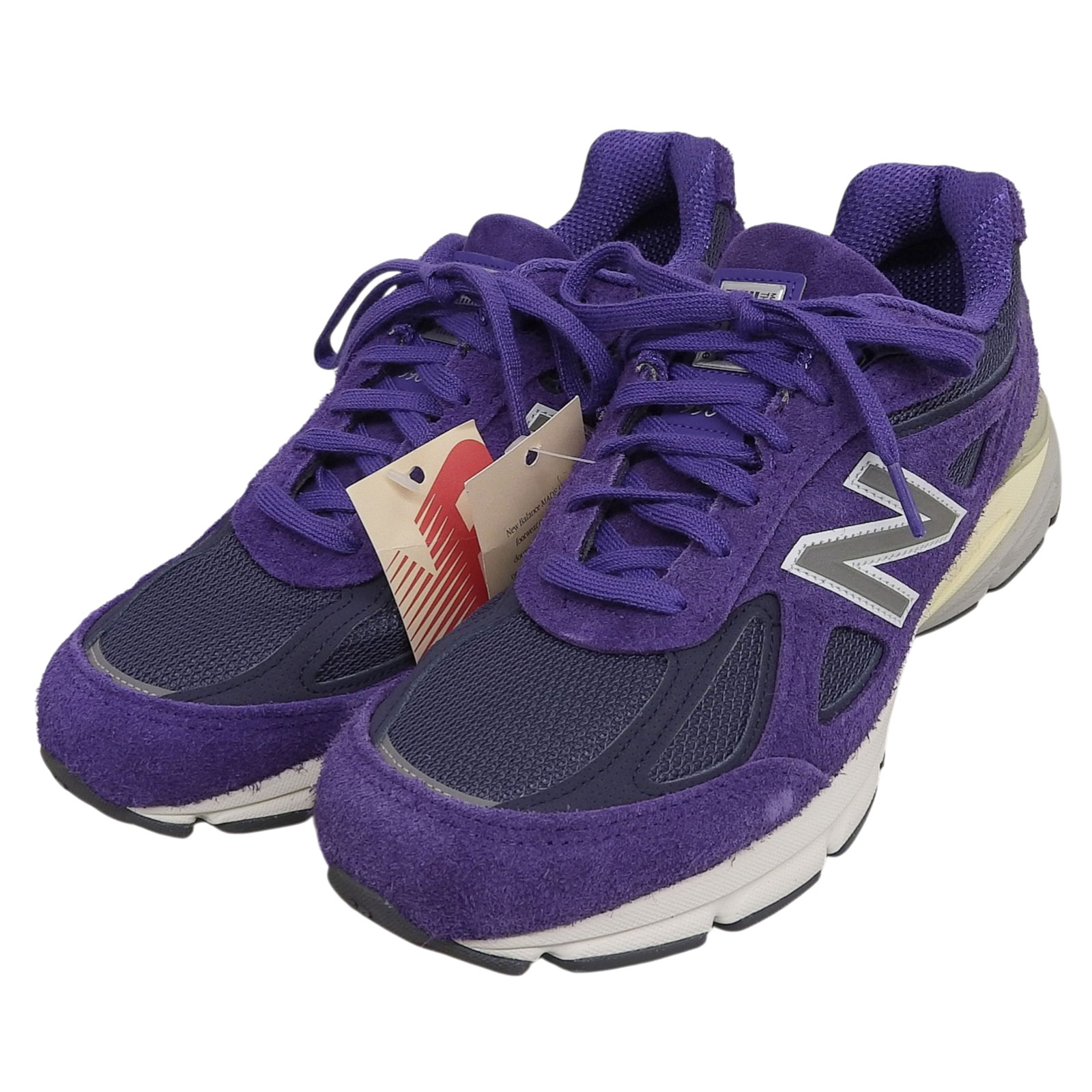未当て嵌める品▲USA製 NEW BALANCE ニュー平衡にする U990結核症4 990V4 Purple Suede スウェードレザー スニーカー パープル 米国海軍 26.5糎 箱付き添い人 メンズ【中古】