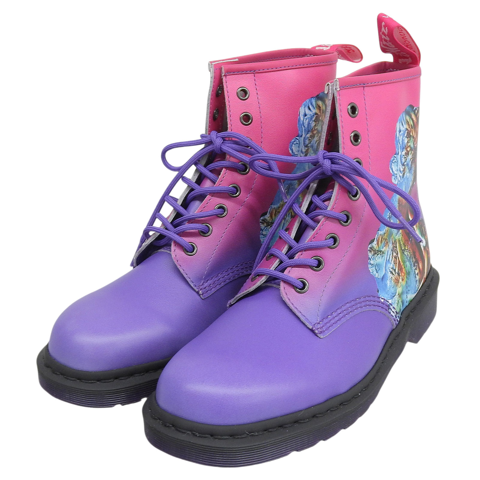 未使用品▲Dr.Martens ドクターマーチン 1460 TECHNIQUE JOY DIVISION NEWORDER プリントデザイン 8フォール レザー ショートブーツ ピンク パープル 9 箱付き メンズ【中古】