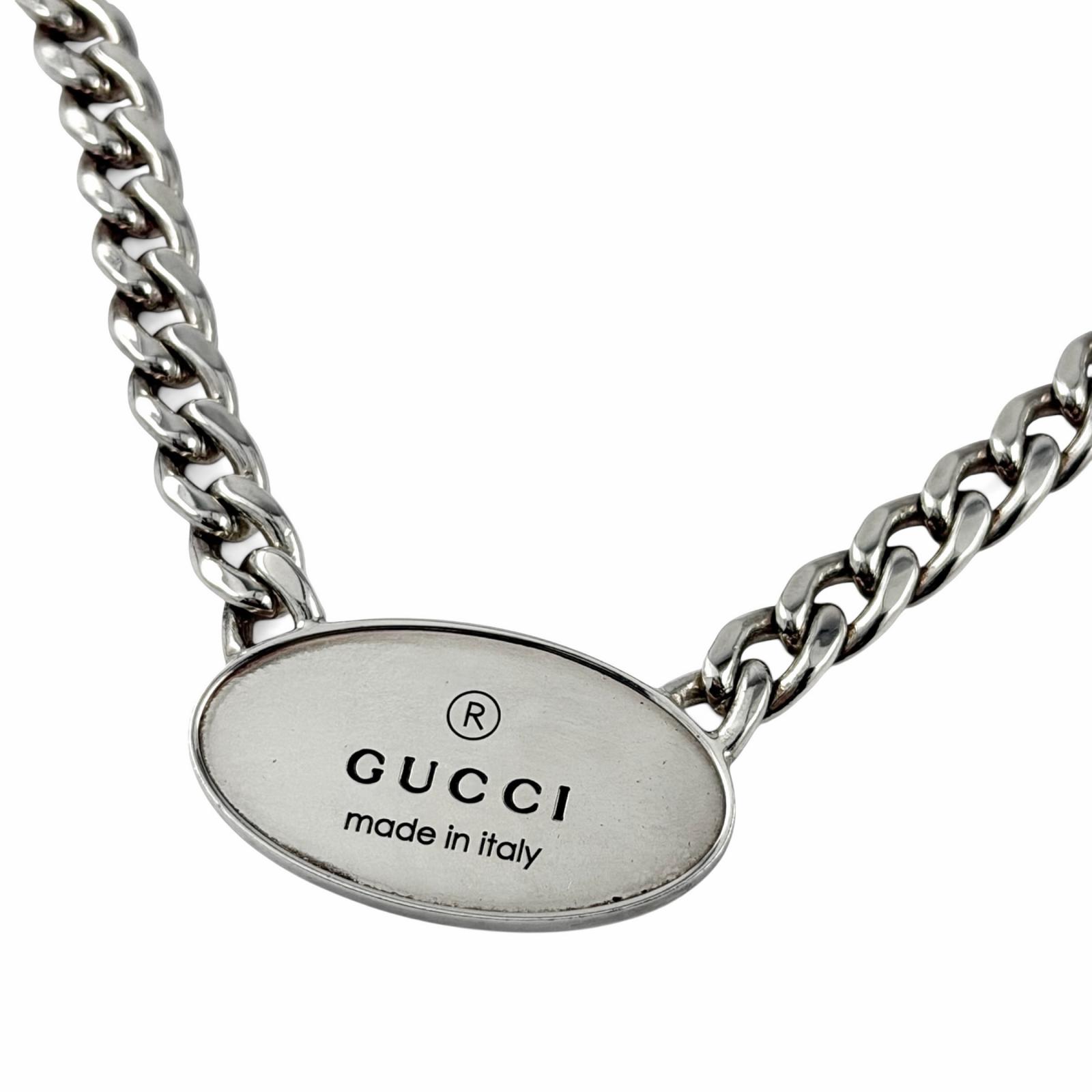 良品▼GUCCI グッチ 797142 トレードマーク オーバルプレート チェーン AG925 ネックレス シルバー イタリア製 重量47.56g メンズ【中古】