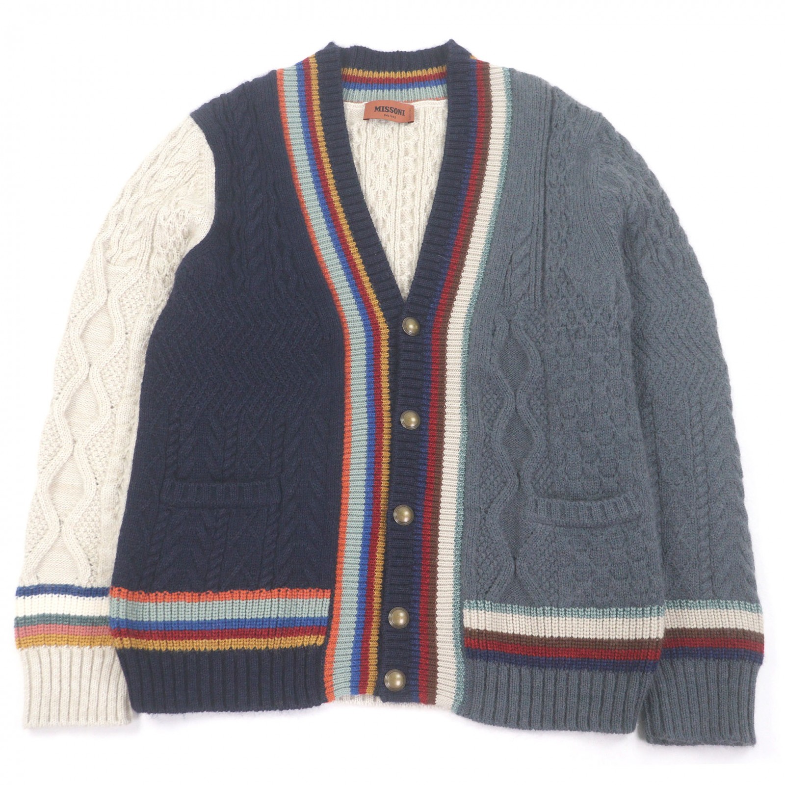 美品□Missoni ミッソーニ モヘヤ混 有線テレビ編み ロング捩り 編み物ジレー スウェーター マルチ色つや 44 イタリア製 置き目品 メンズ【中古】