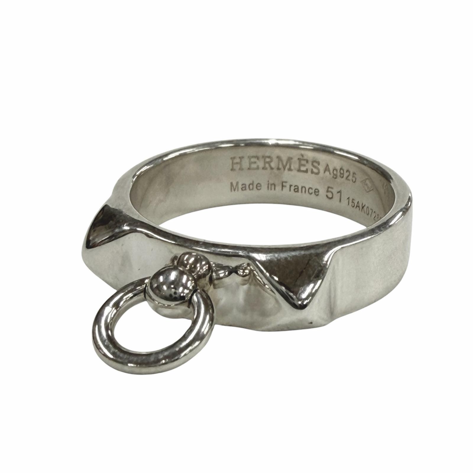 極美品▼HERMES エルメス 15AK072635 コリエドシアンPM AG925 輪っか 指環 しろがね色 51 JP11号 箱付き添い人 フランス共和国製 掛け目4.3g メンズ レディース ズボン下【中古】