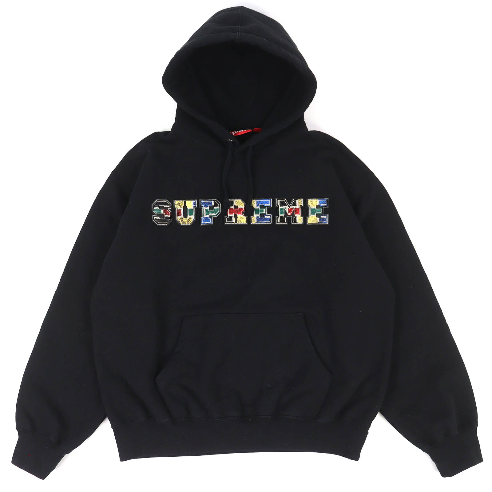 【ドンドン思いかえす】美品△Supreme シュプリーム FW23SW58 Collegiate Patchwork Leather Hooded Sweatshirt 綿織物 単科大学八つ パッチワークなめし革 流汗 パーカー 黒いこと S 置き目品 メンズ【中古】