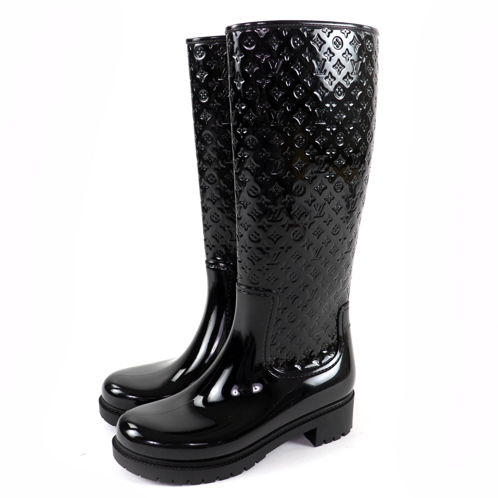 極美品☆LOUIS VUITTON ルイヴィトン スプラッシュ・生産ライン モノグラム 思われ人 レインブーツ ロングブーツ 黒いこと 36 イタリア製 レディース【中古】
