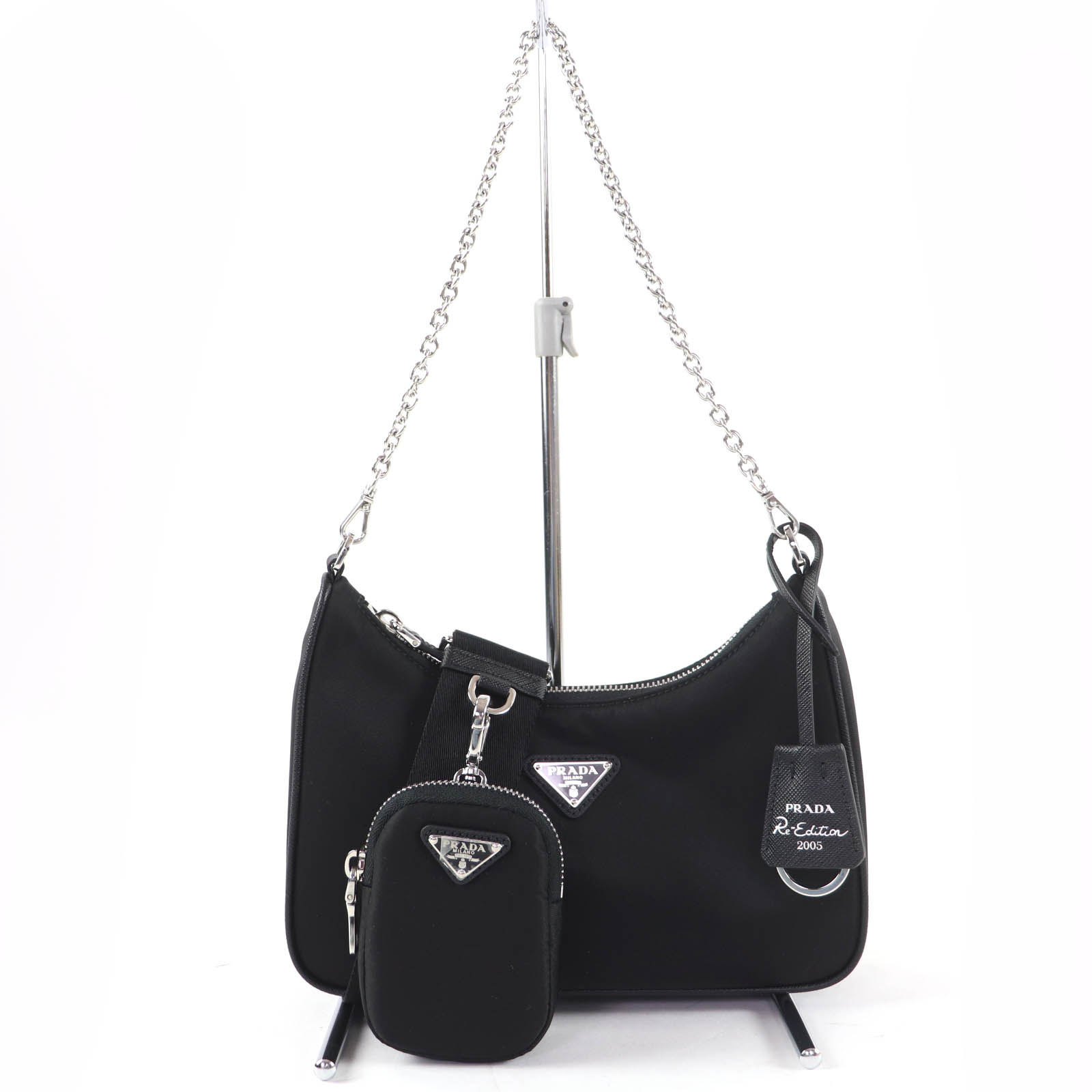 極美品☆PRADA プラダ 1BH204 Re-Edition トライアングルロゴ ポーチ付き 2WAY ショルダーバッグ ハンドバッグ ブラック レディース【中古】
