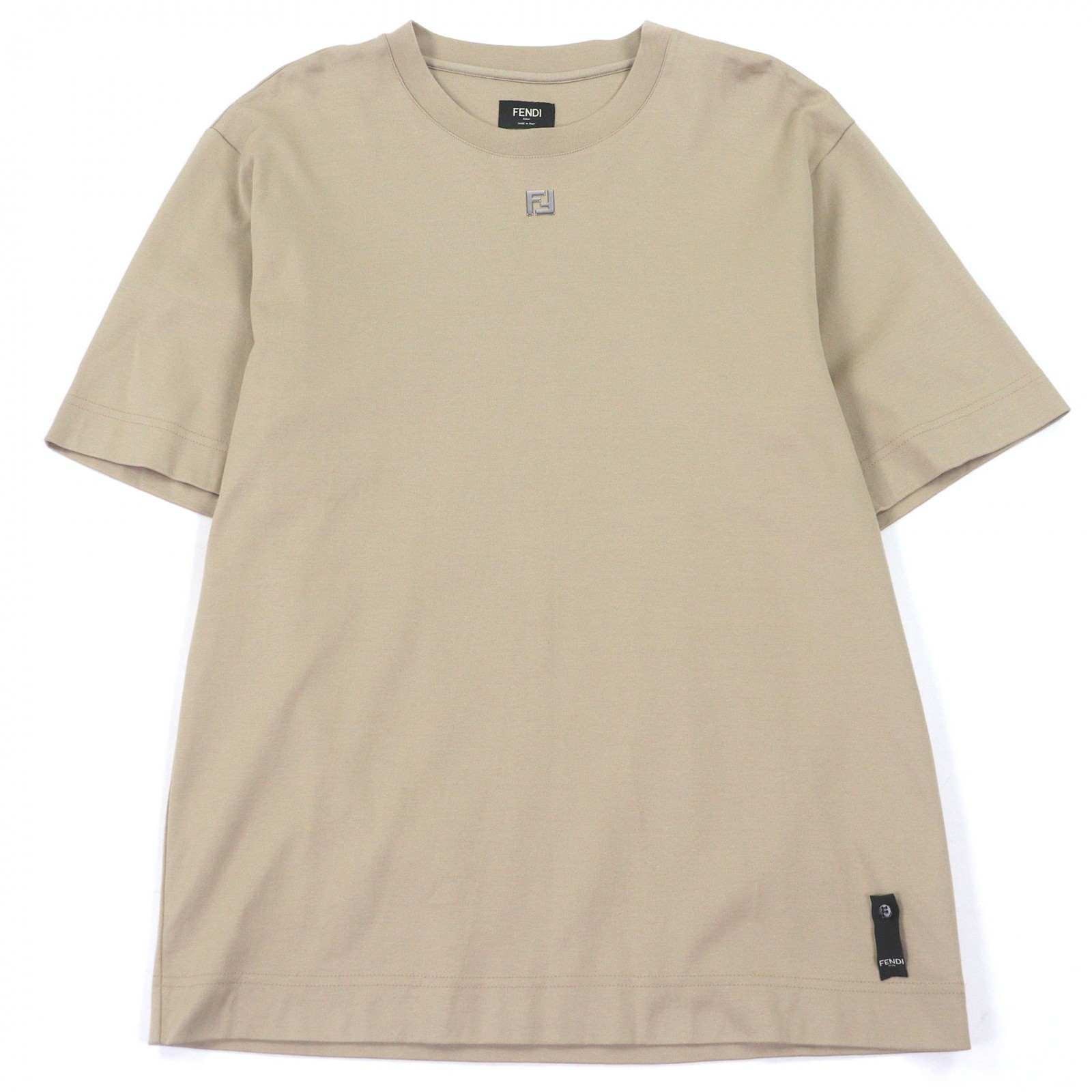極美品□FENDI フェンディ 2024年製 FY0936 コットン100％ FFロゴ金具 ズッカ カットソー 半袖Ｔシャツ ベージュ M イタリア製 正規品 メンズ【中古】