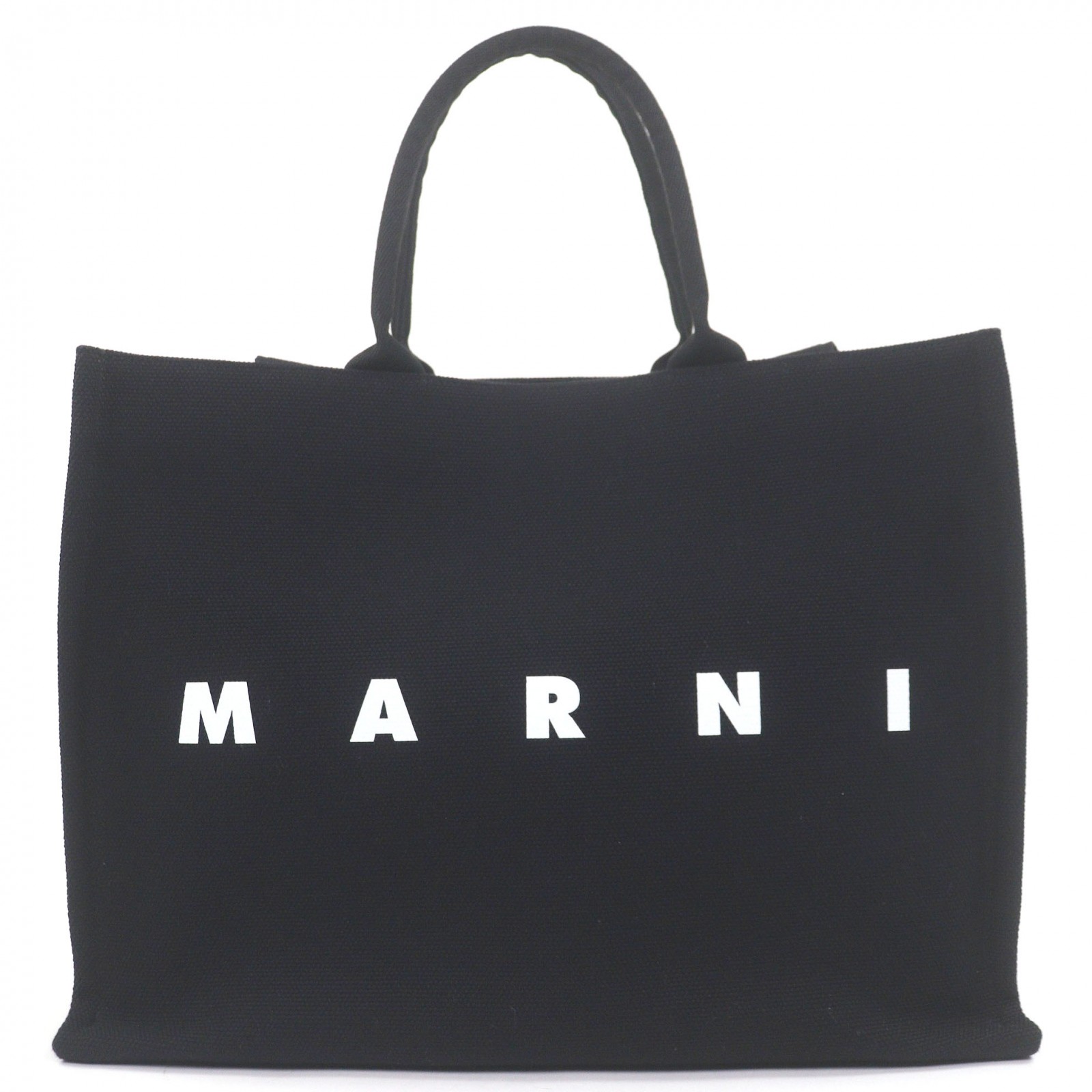 極美品□MARNI マルニ SHMQ0053U2P5968 キャンバス ロゴプリント 2WAY 大型トートバッグ ショルダーバッグ ブラック 保存袋付き イタリア製 メンズ【中古】