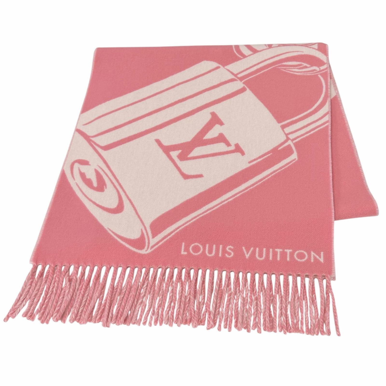 極美品★LOUIS VUITTON ルイヴィトン 2025年製 M96823 航空 流行り物 えり巻き･鍵を掛ける アンド キーズ 羊毛 カシミール混 さくら色 付け届け品 えり巻き イタリア製 定め事品 レディース【中古】