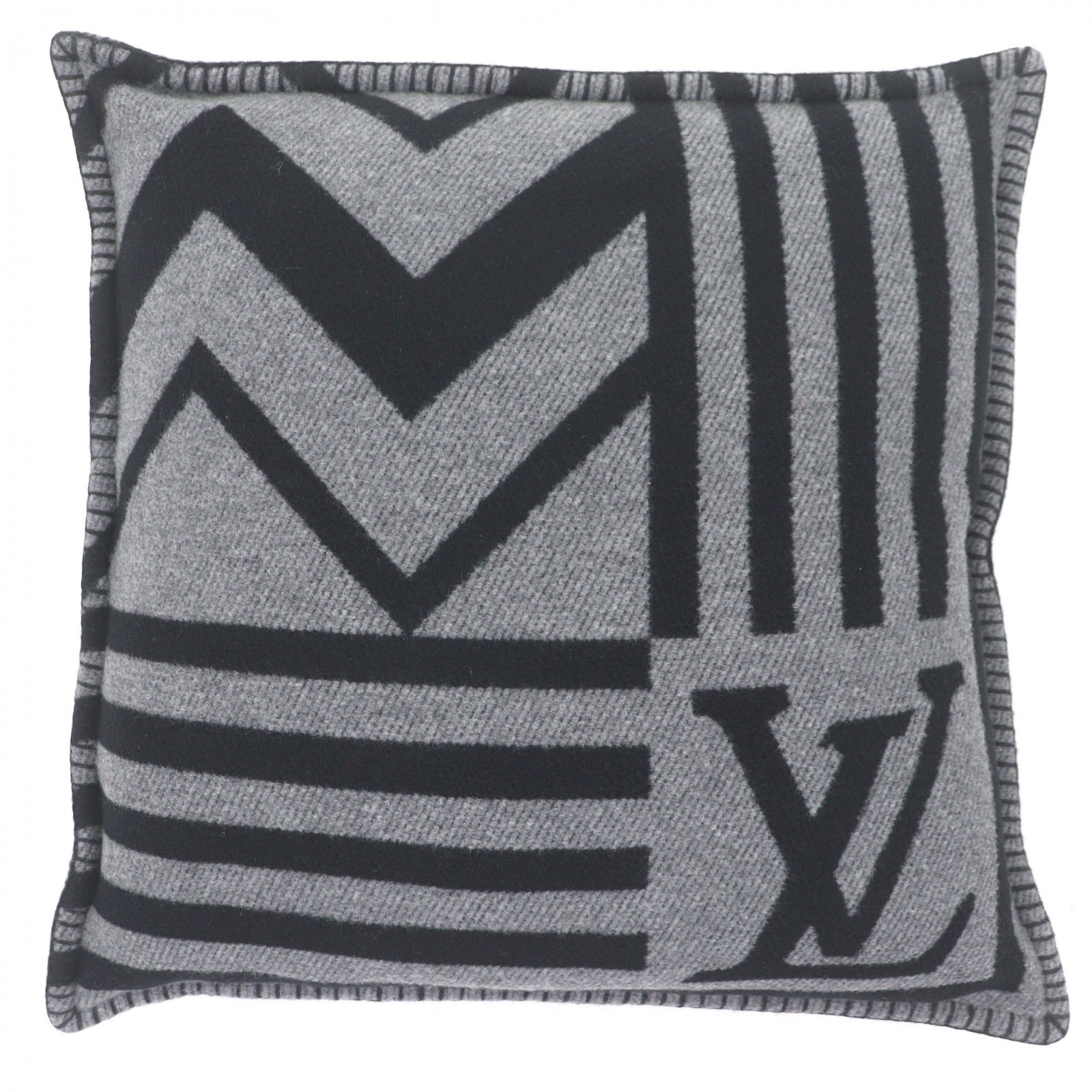 美品□LOUIS VUITTON ルイヴィトン 2023年製 M79525 クッション・LVサミット ウール カシミヤ LVロゴ アントラシット イタリア製 正規品 メンズ【中古】