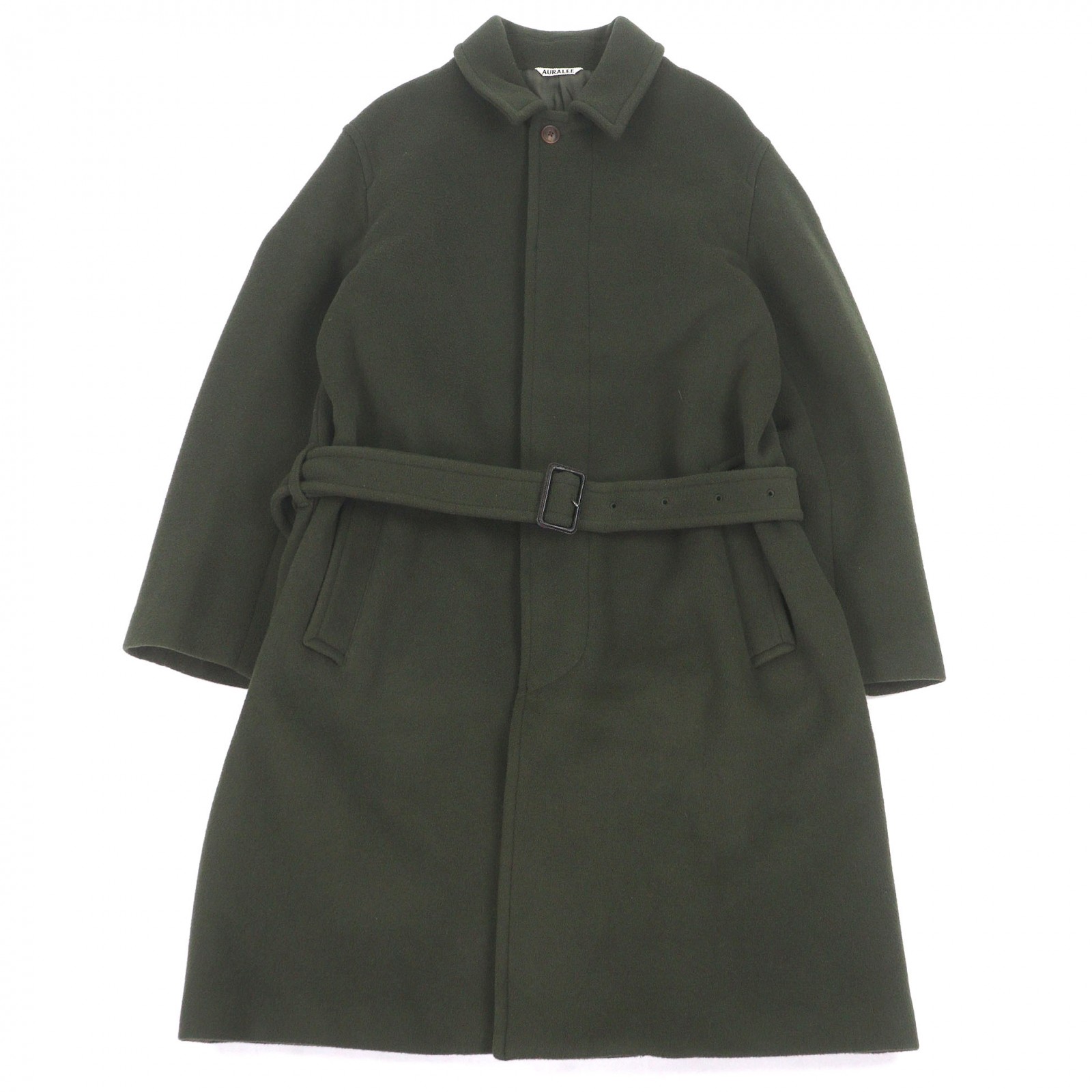 美品□AURALEE オーラリー A7AC02BM Beaver Melton Soutien Collar Coat ベルテッド フライフロント ステンカラーコート グリーン 3 日本製 正規品 メンズ【中古】