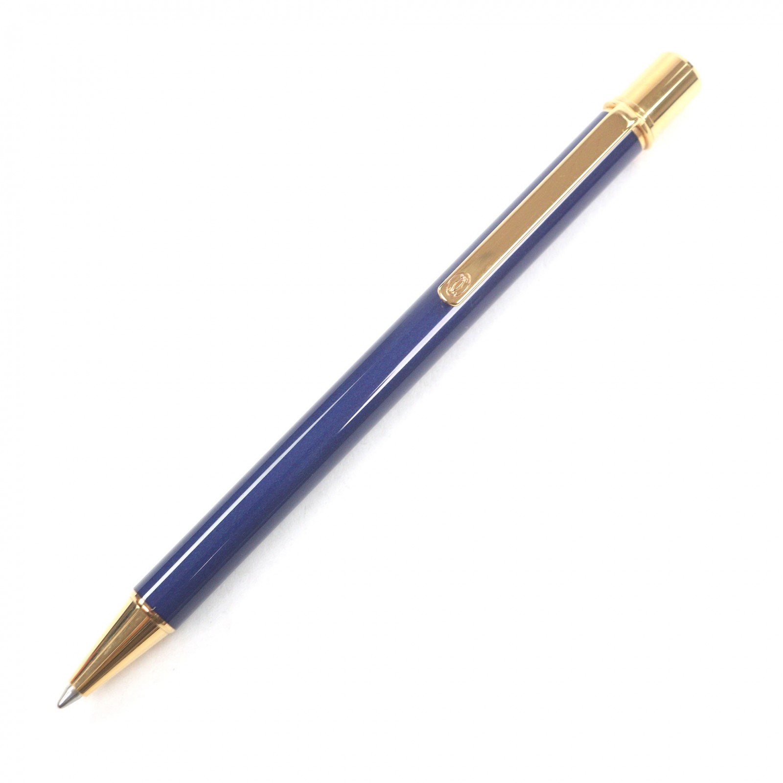 極美品□Cartier カルティエ ヴィンテージ 船檣 ドゥ カルティエ 捻じれ式 ボールペン 青碧 ゴールド フランス共和国製 メンズ 書きあらわす突きとめる済み【中古】箱付き添い人