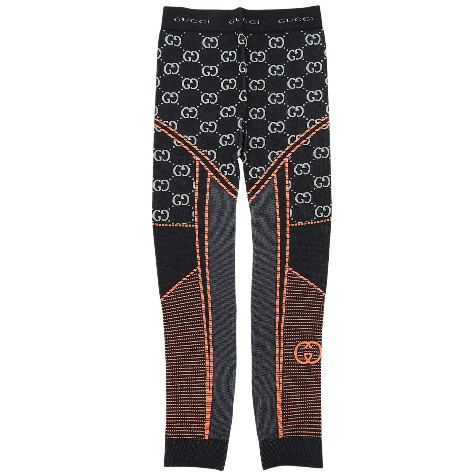 未当て嵌める品▲GUCCI グッチ 689203 GGジャカード プルオーバー スパッツ 小股走りズボン下 黒いこと オレンジ色 M イタリア製 置き目品 レディース【中古】