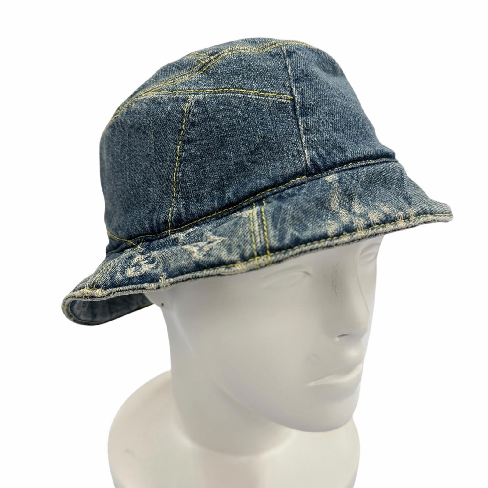 美品◇LOUIS VUITTON ルイヴィトン MP2734 ボネ ダミエ ジャイアントウェーブ モノグラム 綿織物100％ リヴァーシブル ジーンズかぶり笠 インディゴ イタリア製 定まり品 レディース【中古】