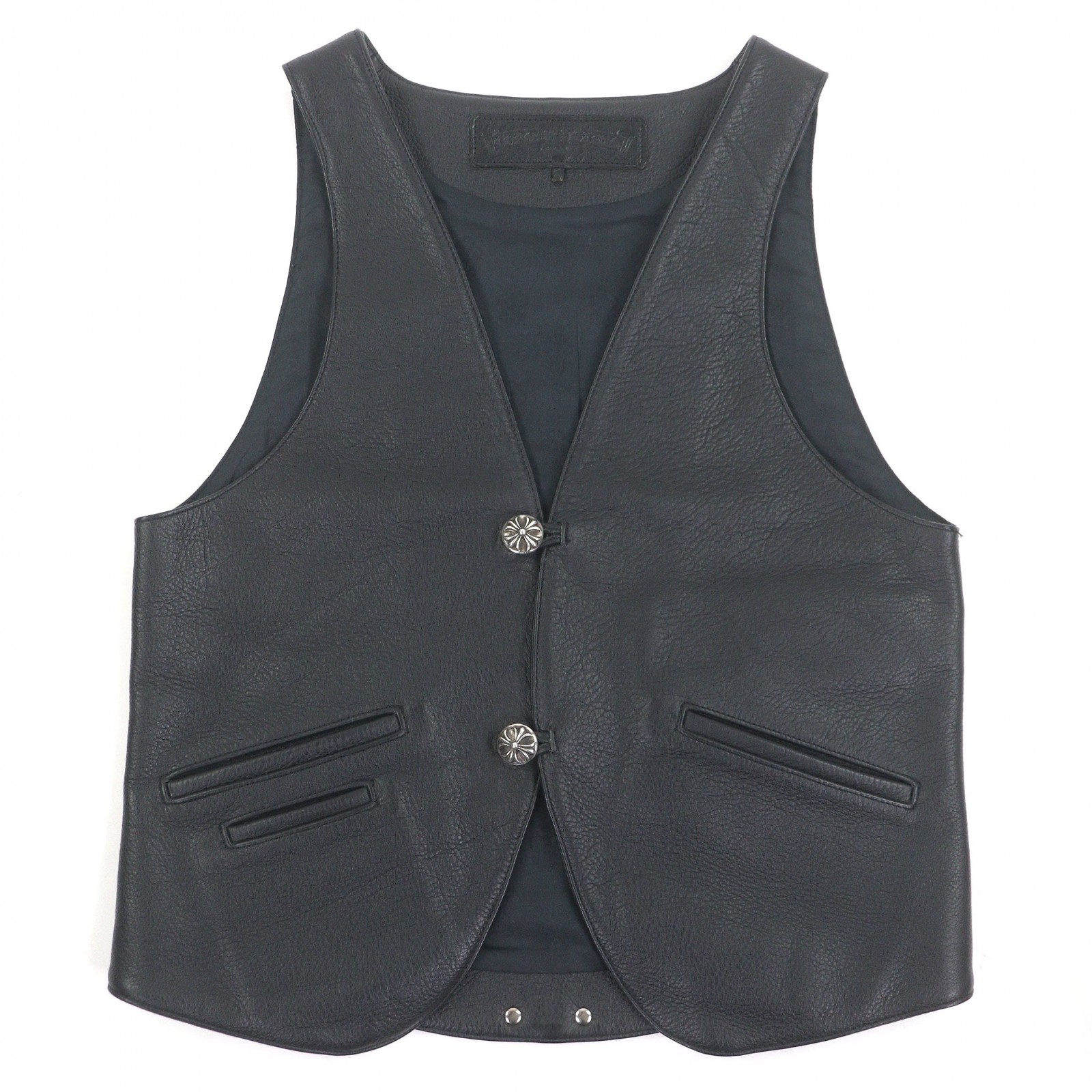 極美品□CHROME HEARTS クロムハーツ 古典派音楽 2B クロスボールボタン スクロール付け紙 なめし革より良い 黒いこと S USA製 定め事品 メンズ【中古】