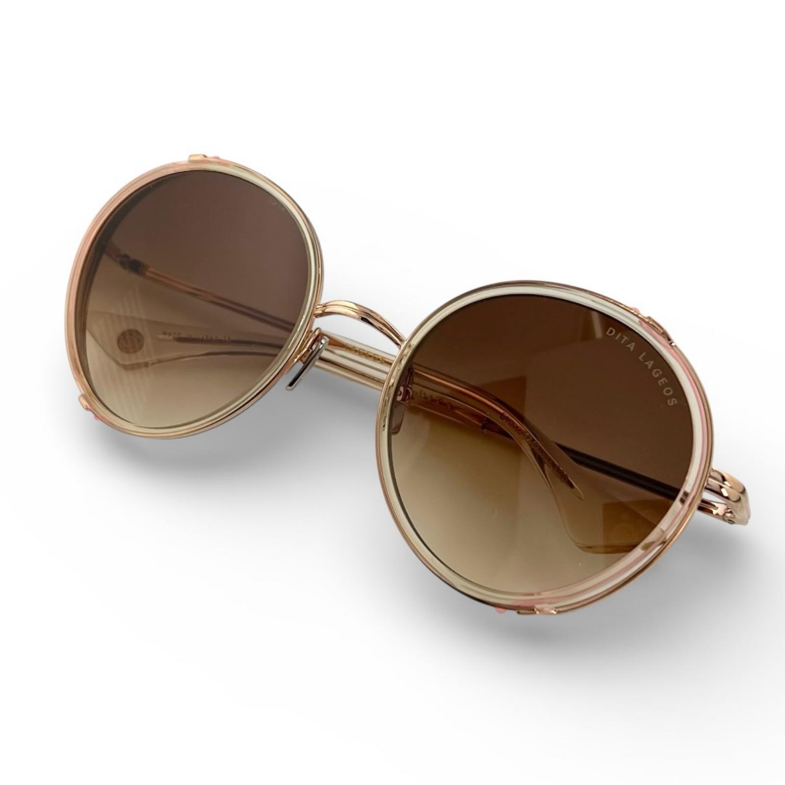 未当て嵌める品▲DITA ディータ DTS532 LAGEOS ラウンド 厚地の外套大きさ 黒眼鏡 アイウェア サクラ色ゴールド 52□21 132 日本製 レディース【中古】