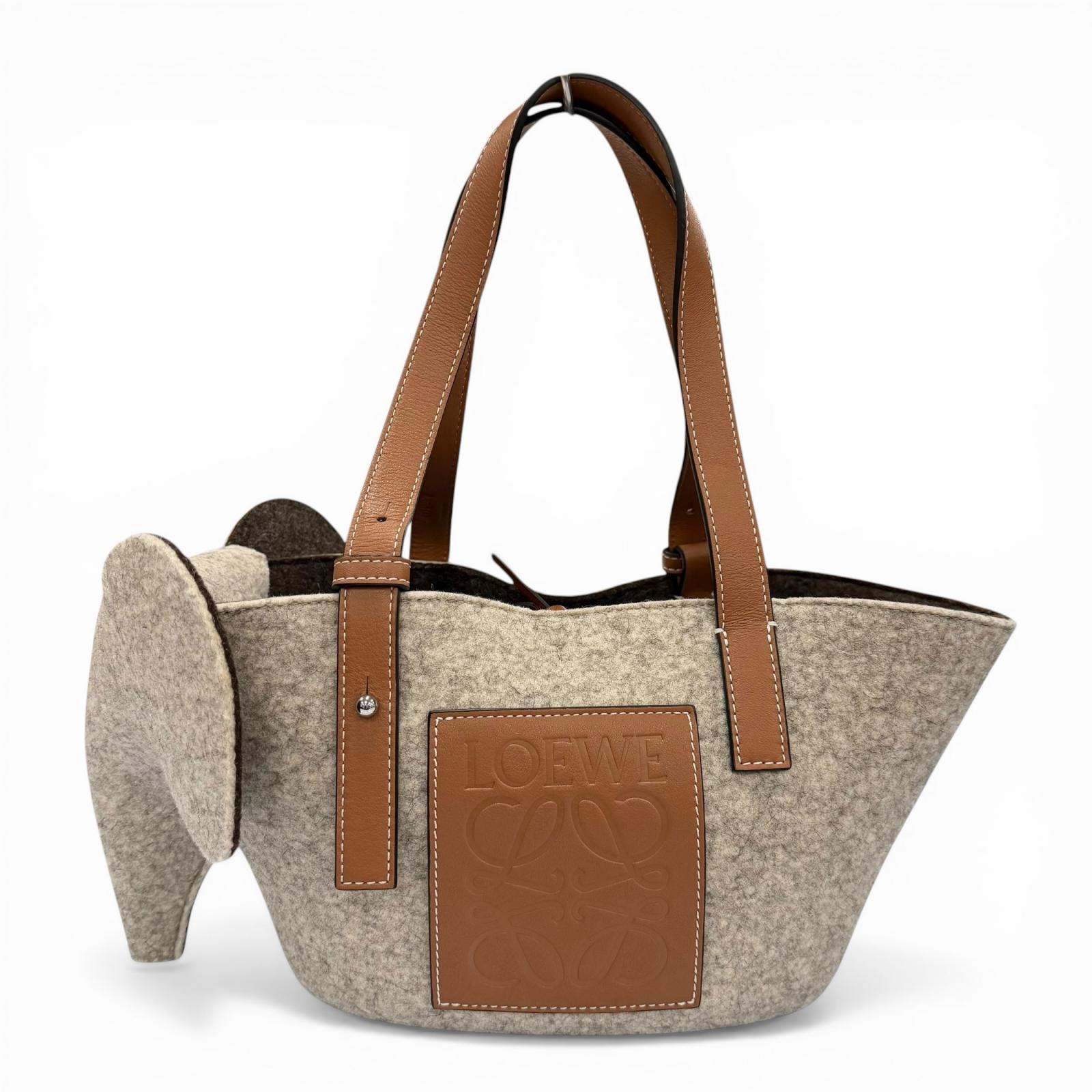 極美品▼LOEWE ロエベ フェルト レザー エレファント バスケット アナグラムロゴ ハンドバッグ グレー ブラウン スペイン製 レディース 【中古】｜衣類＆ブランドリサイクル GREEN