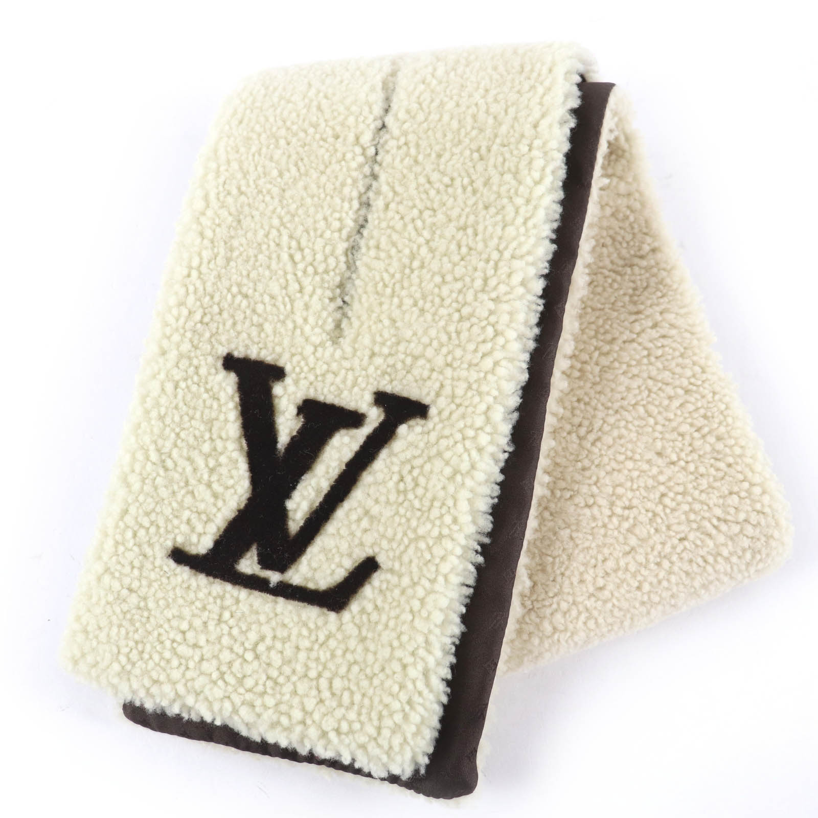 極美品☆LOUIS VUITTON ルイヴィトン 2023年製 M79229 LVロゴタイプ ムートンファー ティペット 肩かけ えり巻き 象牙色 イタリア製 定め事品 レディース 箱・保護すること袋付き添い人 【中古】